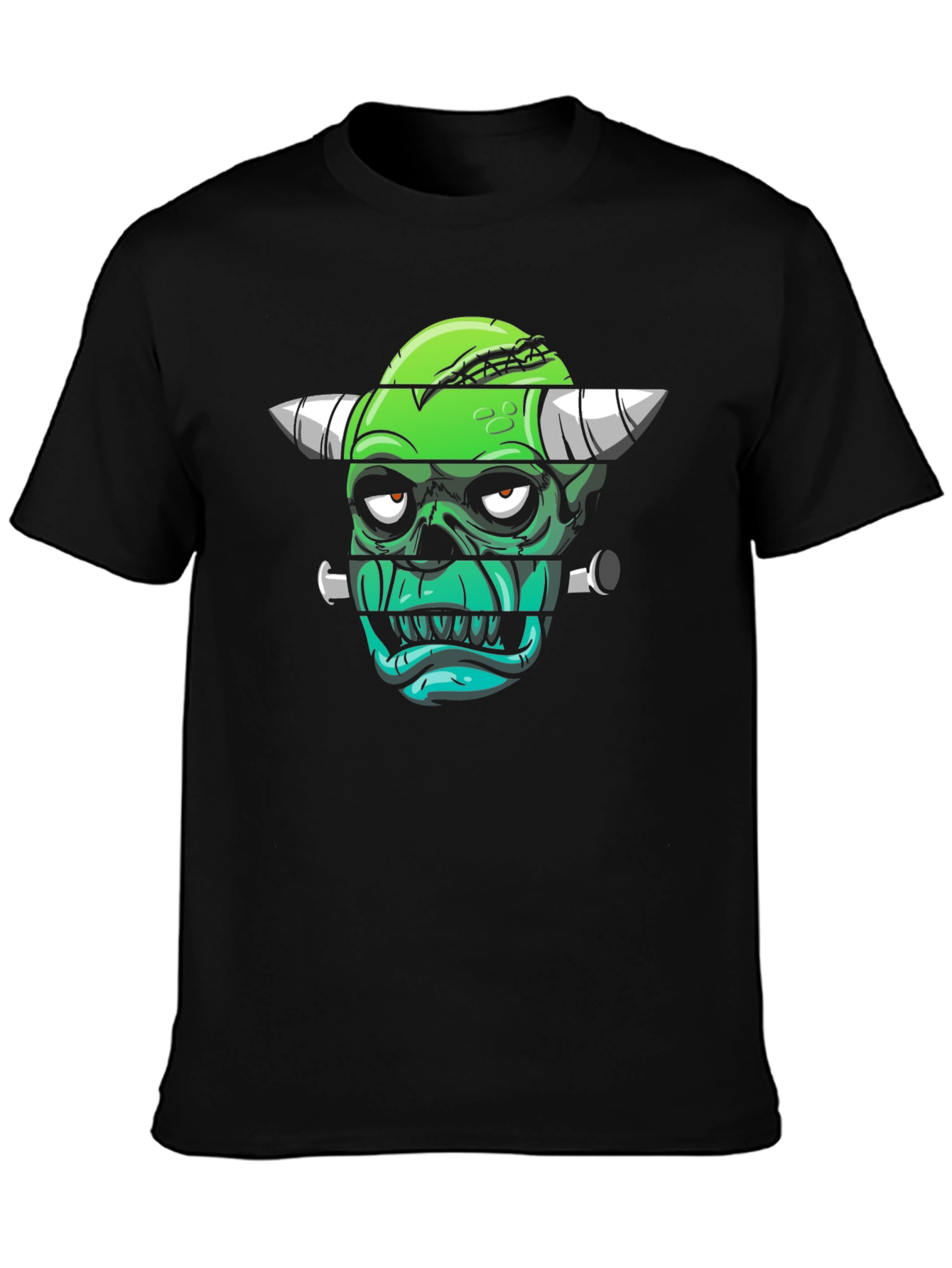 Frankenstein Monster Graphic Print Black T-Shirt