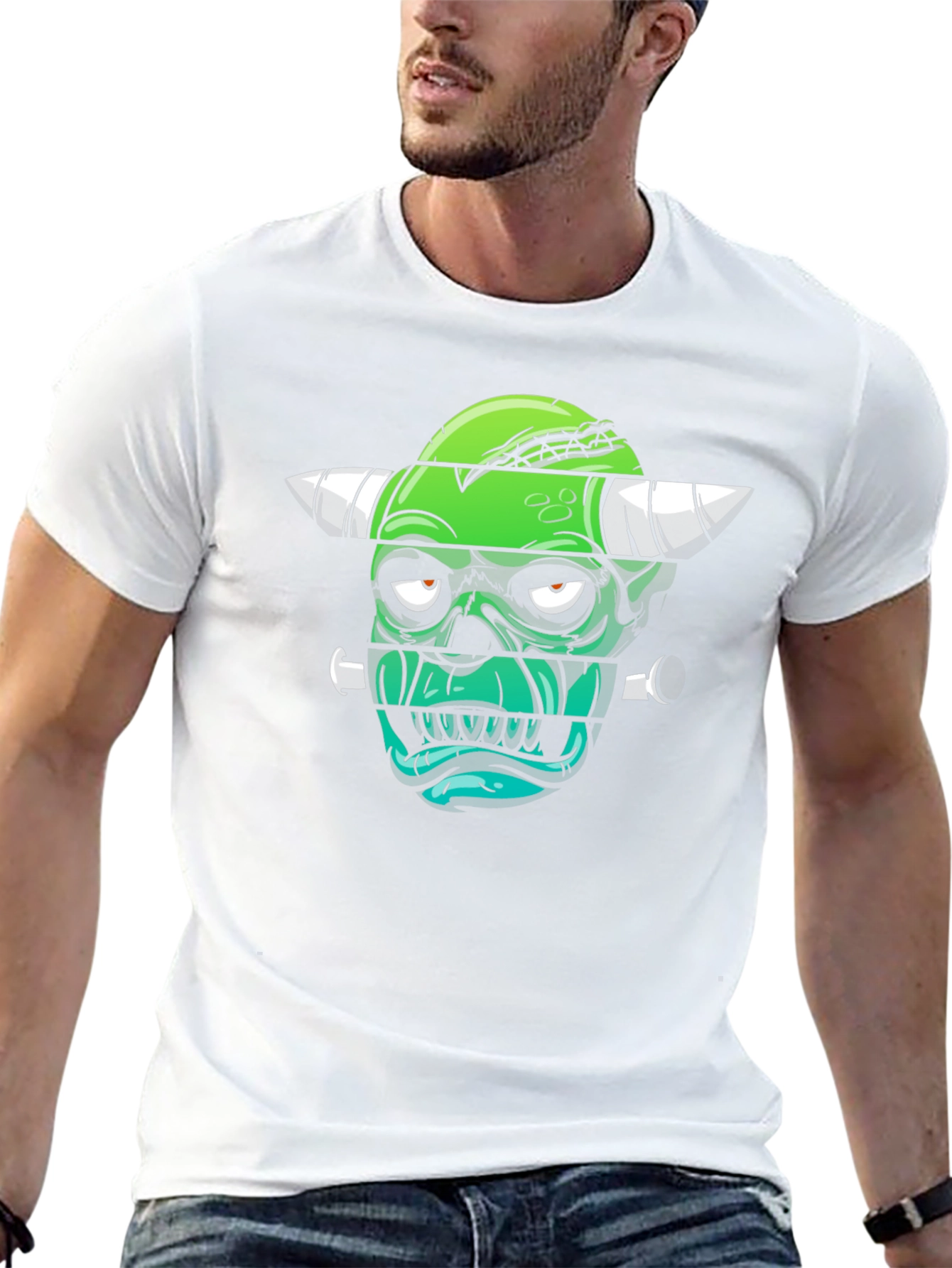 Frankenstein Monster Graphic Print Black T-Shirt