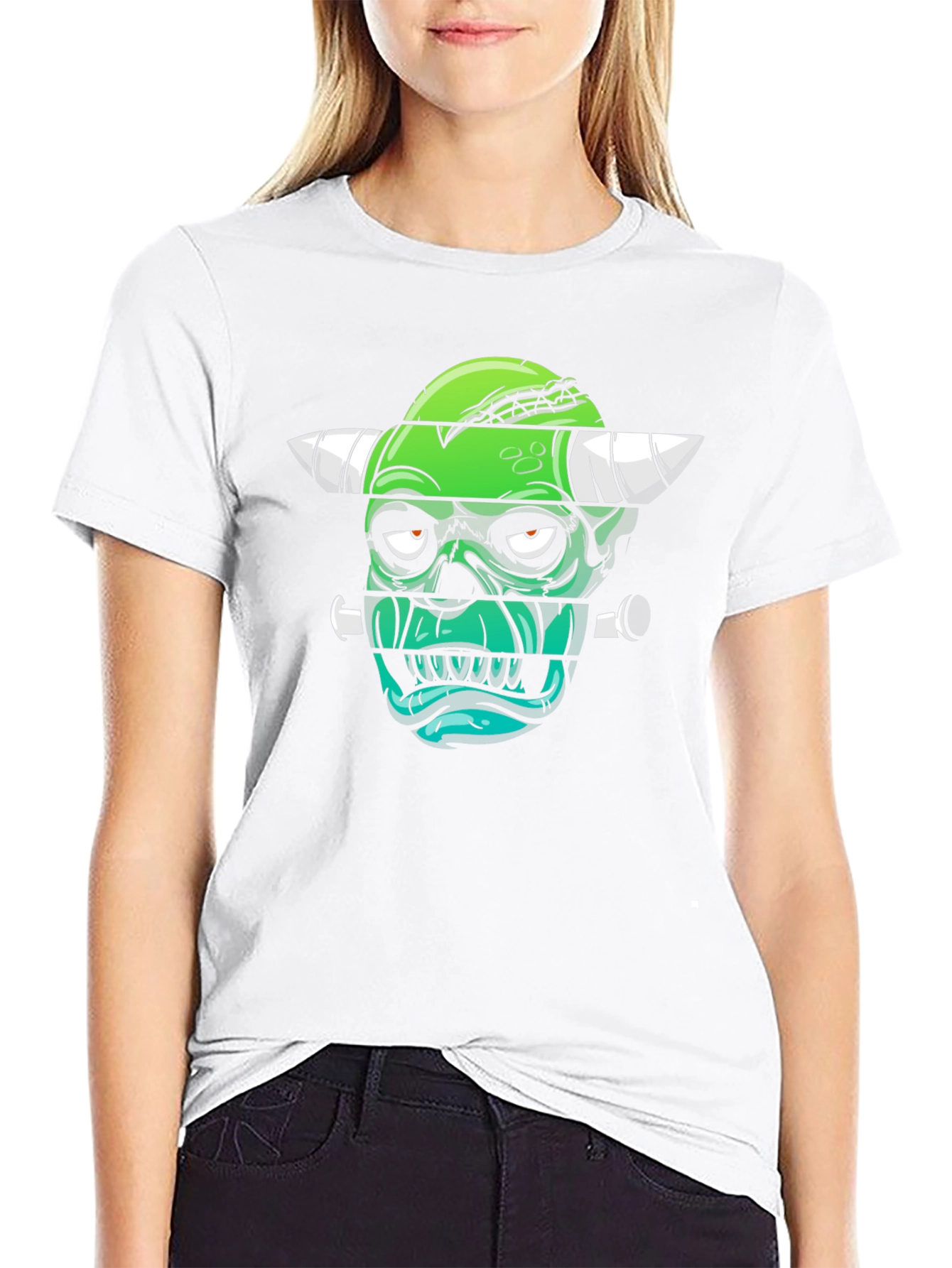 Frankenstein Monster Graphic Print Black T-Shirt
