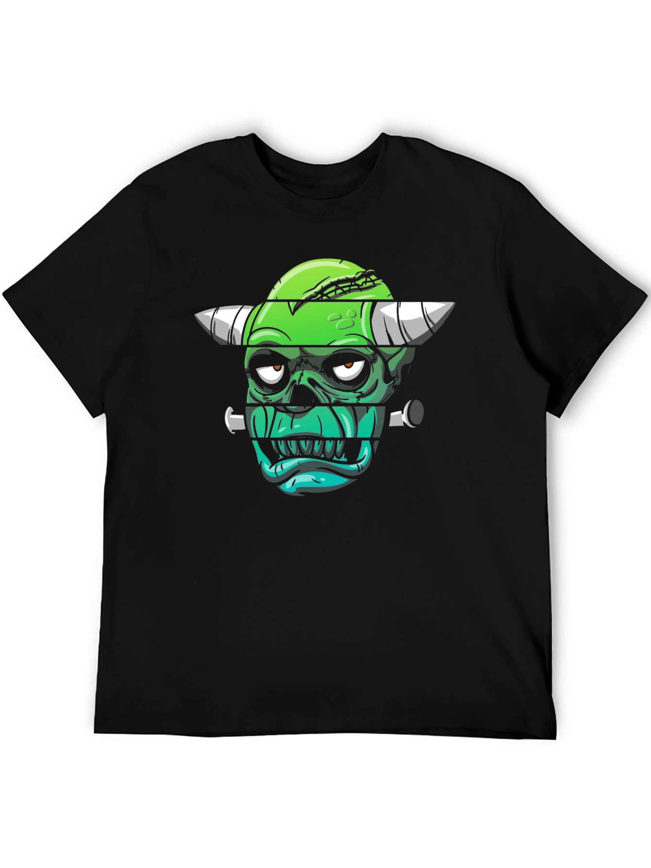 Frankenstein Monster Graphic Print Black T-Shirt