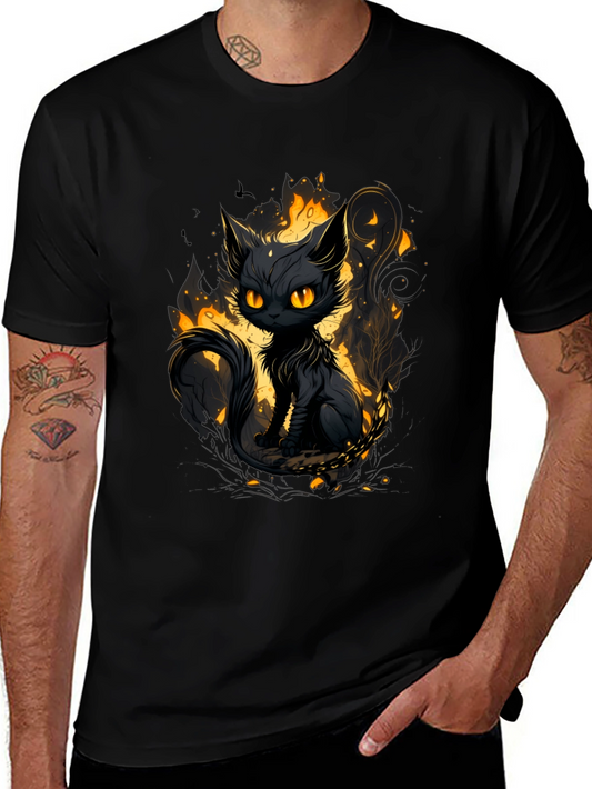 Mystic Cat Graphic Tee - Black Cotton T-Shirt