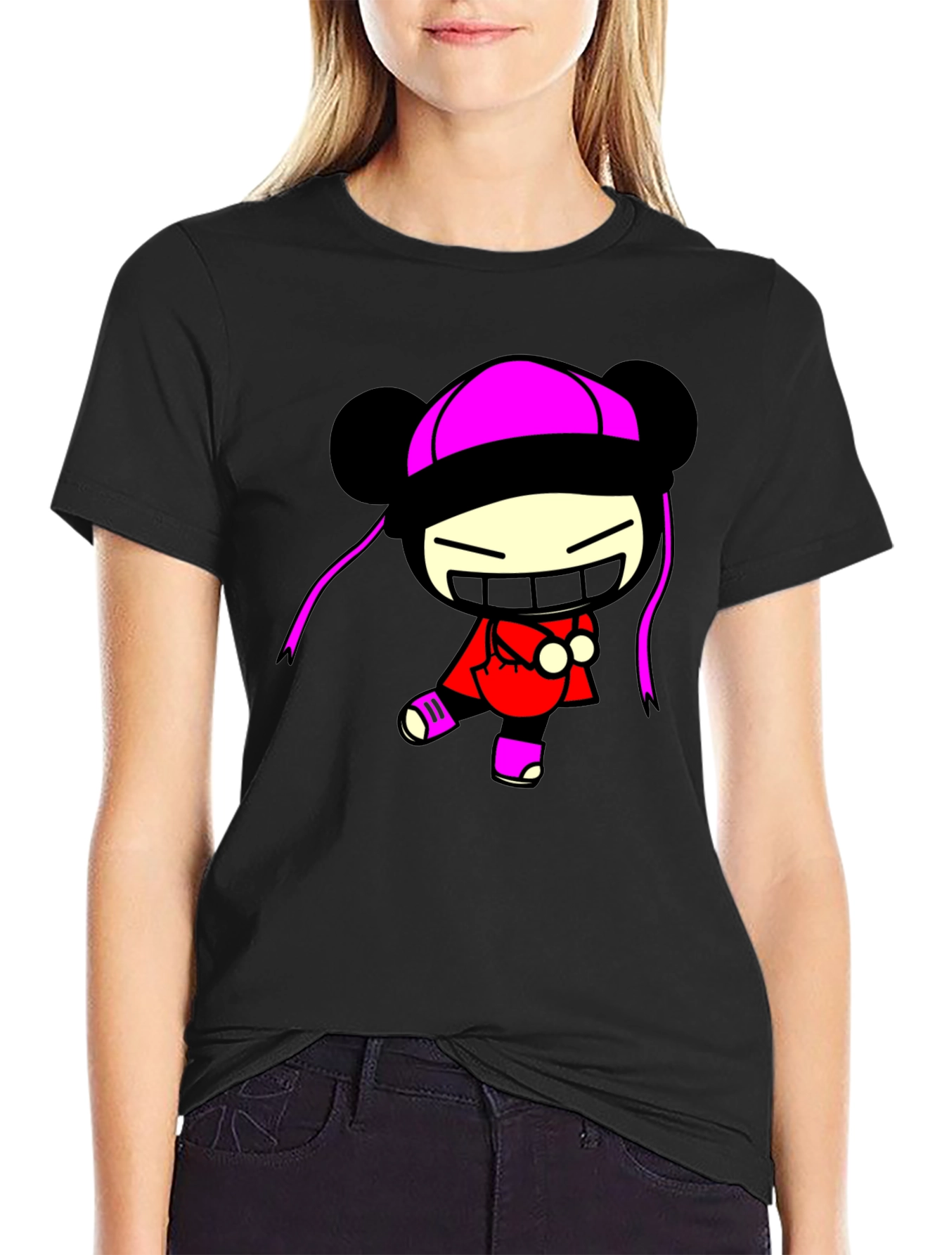 Pucca Funny Face Black T-Shirt