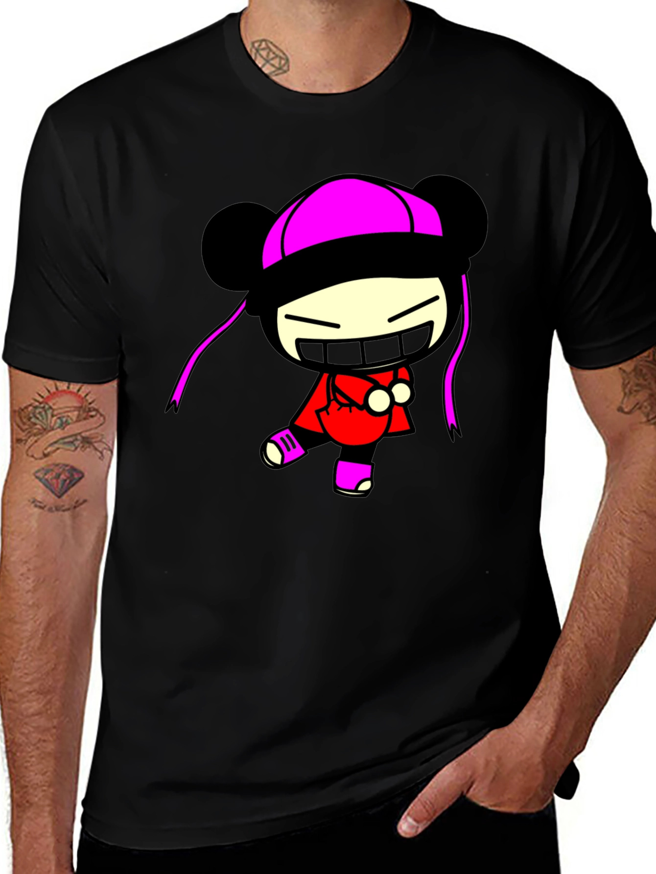 Pucca Funny Face Black T-Shirt