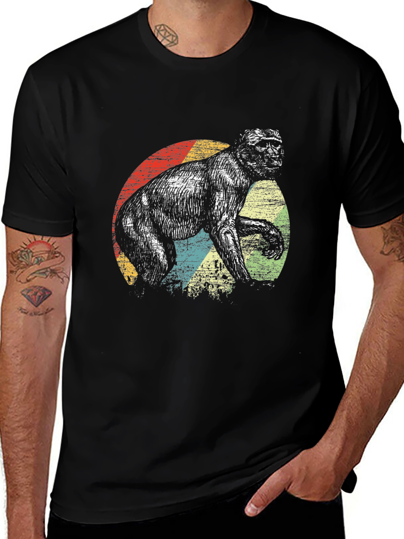 Retro Monkey Graphic Tee - Black Cotton