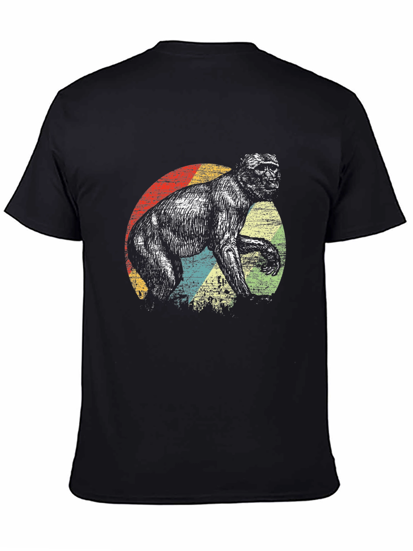 Retro Monkey Graphic Tee - Black Cotton