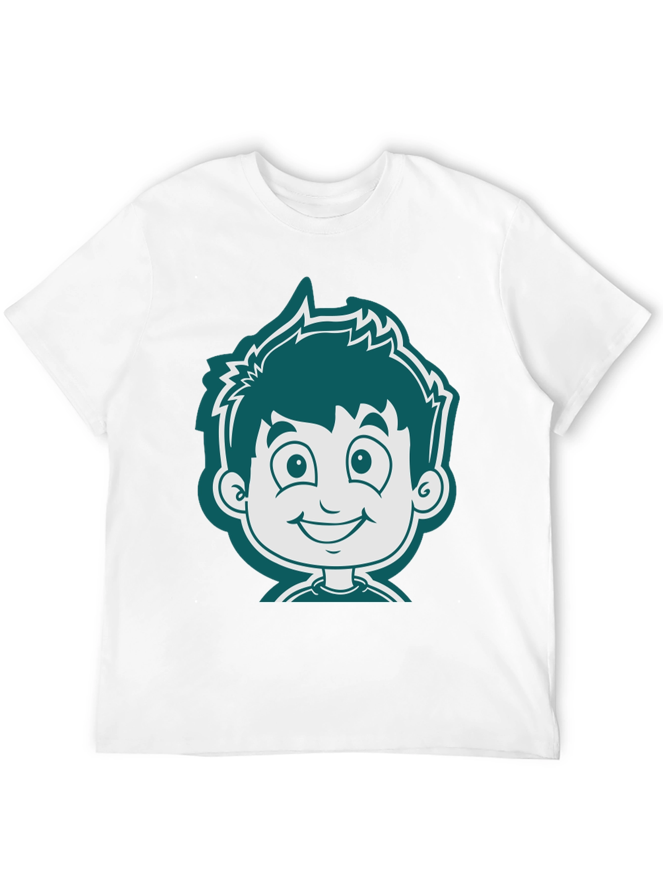 Cartoon Boy Graphic Tee - Black Cotton T-Shirt