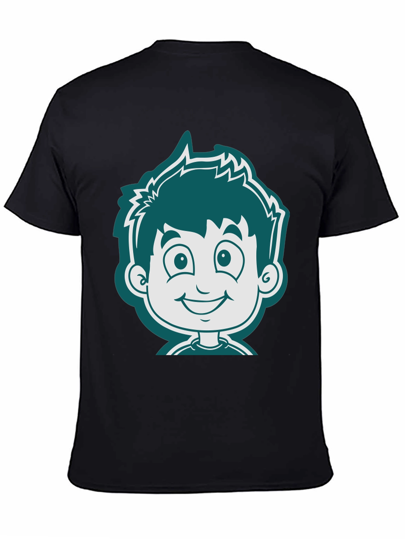 Cartoon Boy Graphic Tee - Black Cotton T-Shirt