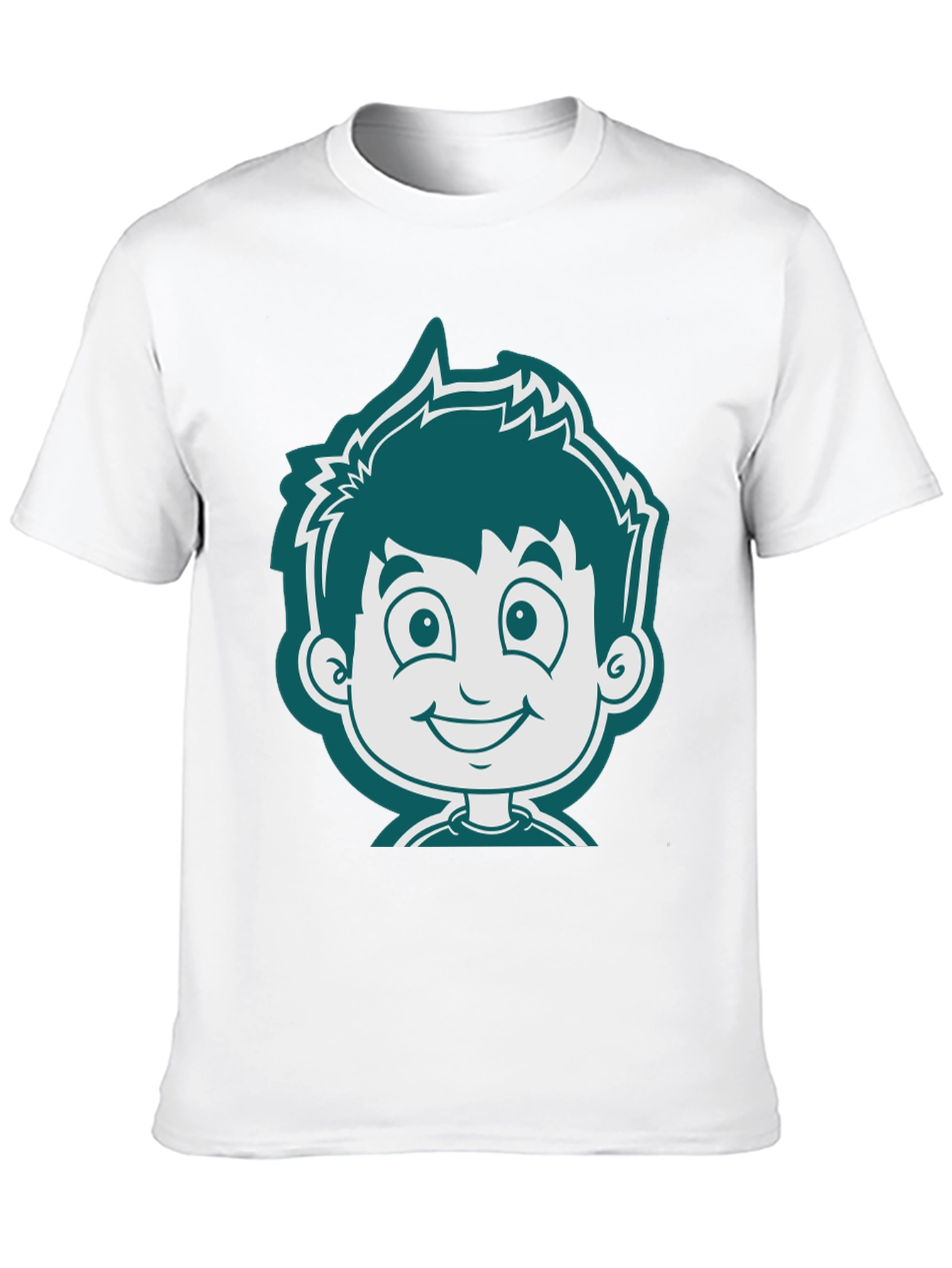Cartoon Boy Graphic Tee - Black Cotton T-Shirt