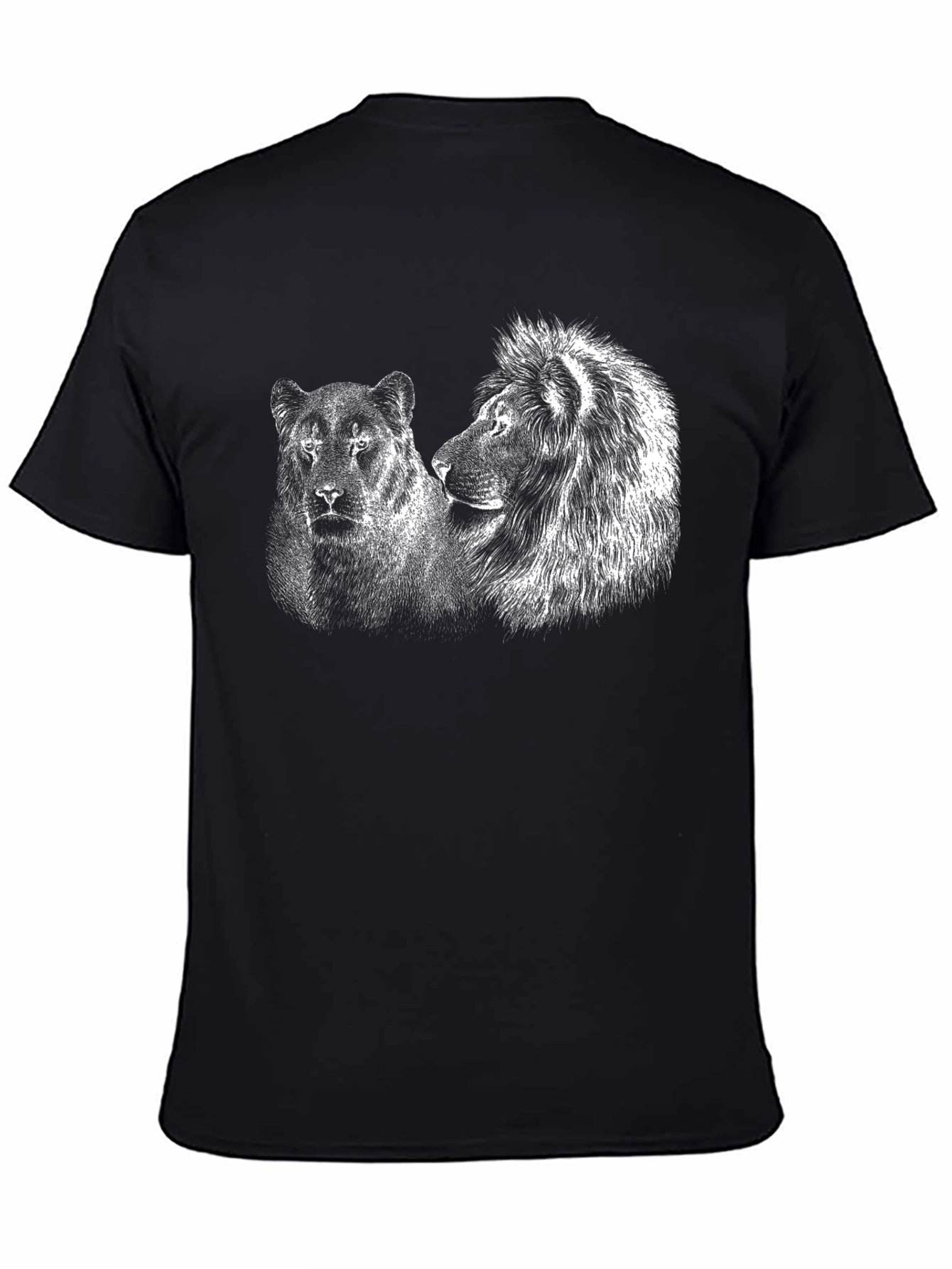 Lion and Lioness Graphic Tee - Black Cotton T-Shirt