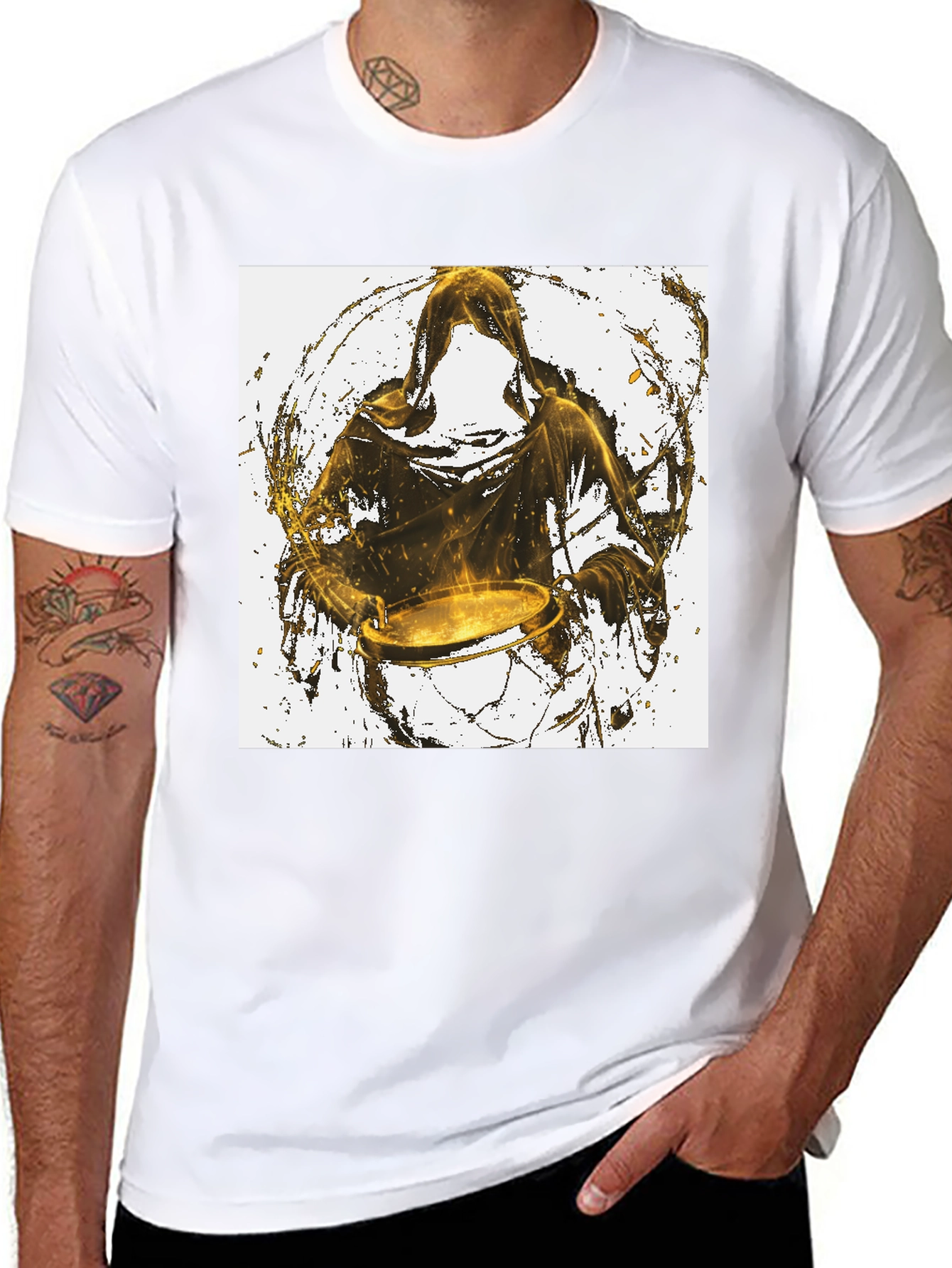 Hooded Drummer Graphic Black T-Shirt
