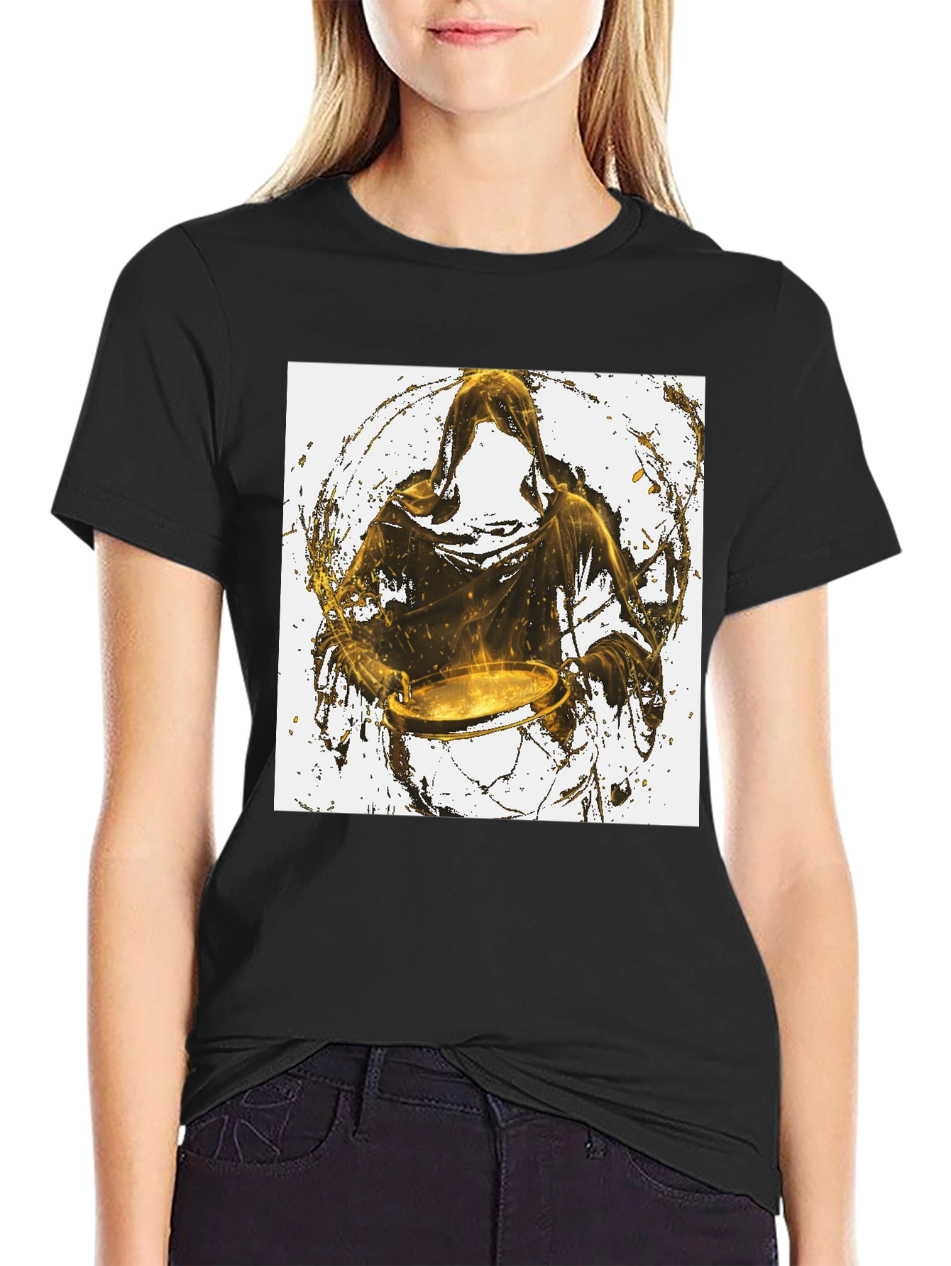 Hooded Drummer Graphic Black T-Shirt