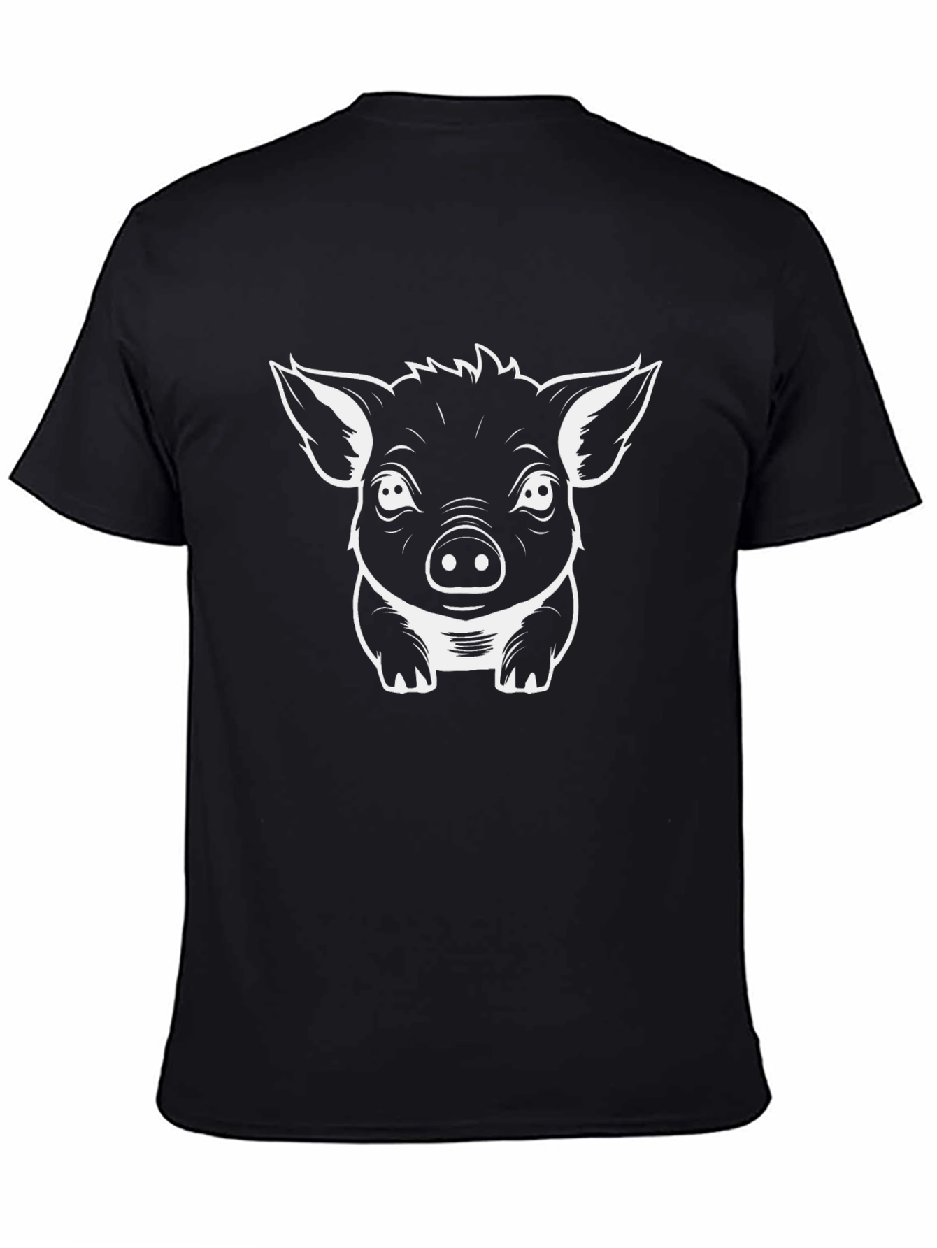 Cute Pig Graphic Tee - Black Cotton T-Shirt