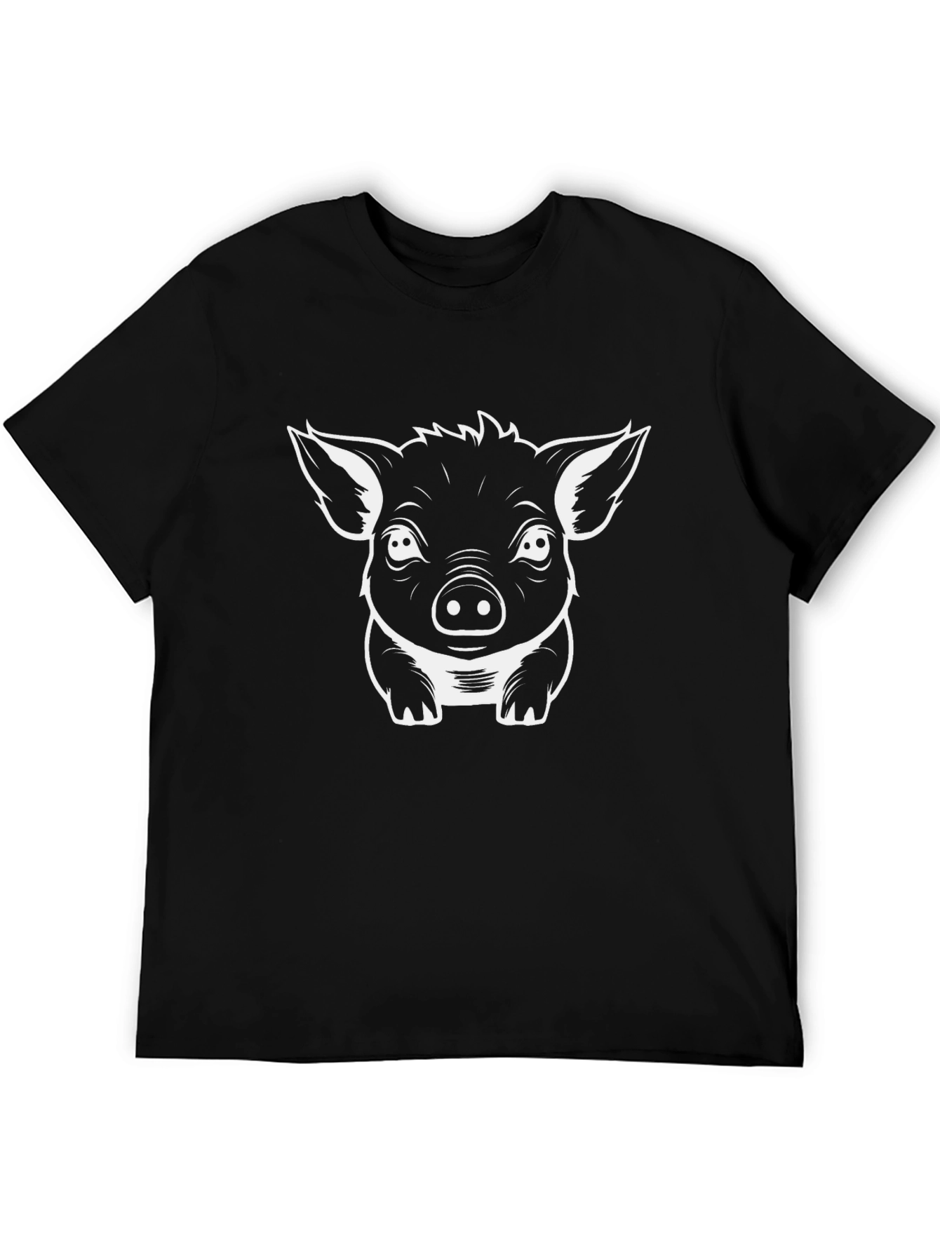 Cute Pig Graphic Tee - Black Cotton T-Shirt