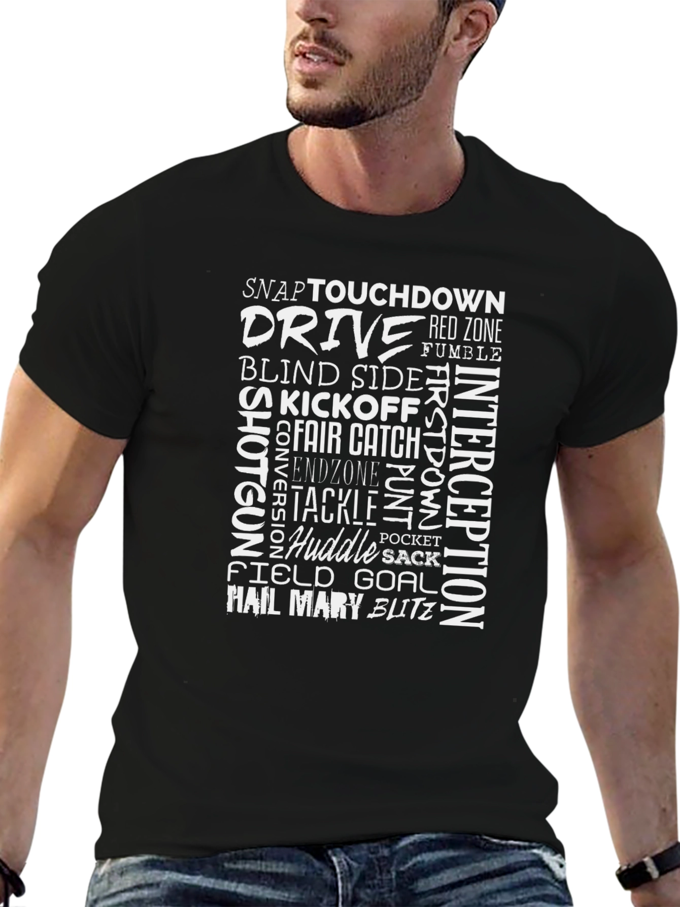 Football Terms Graphic T-Shirt - Black