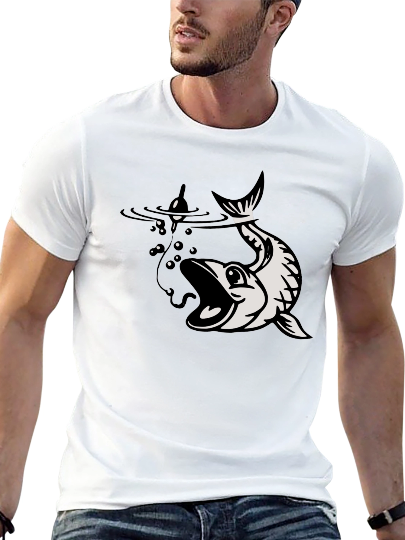 Black Fishing T-Shirt Catch Graphic Tee