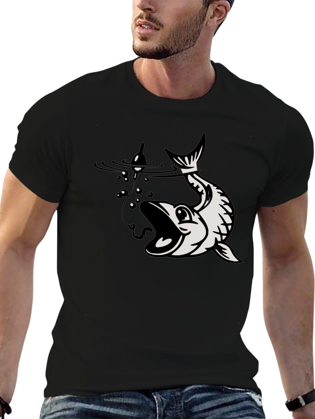 Black Fishing T-Shirt Catch Graphic Tee