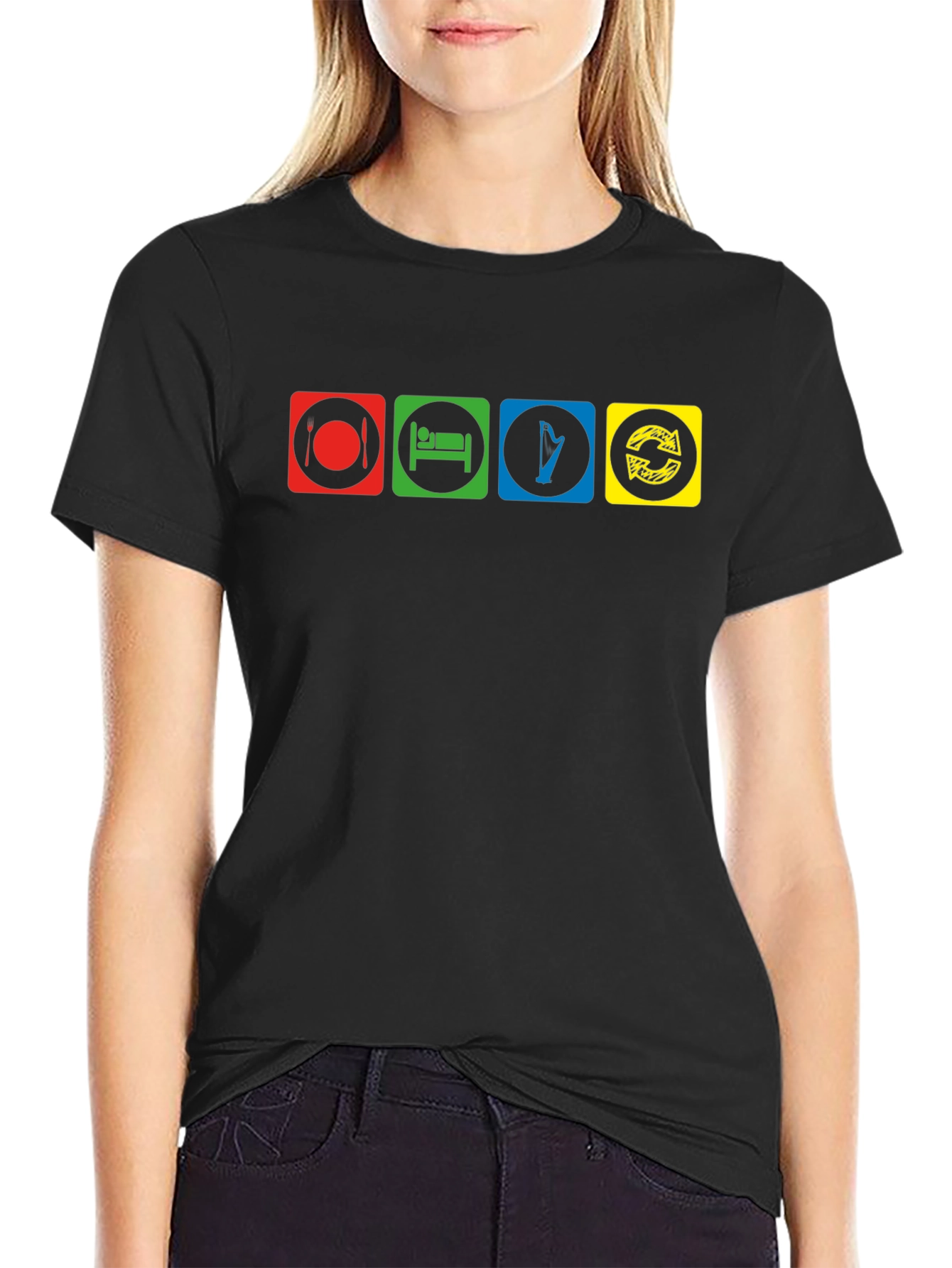 Eat Sleep Harp Repeat Black T-Shirt