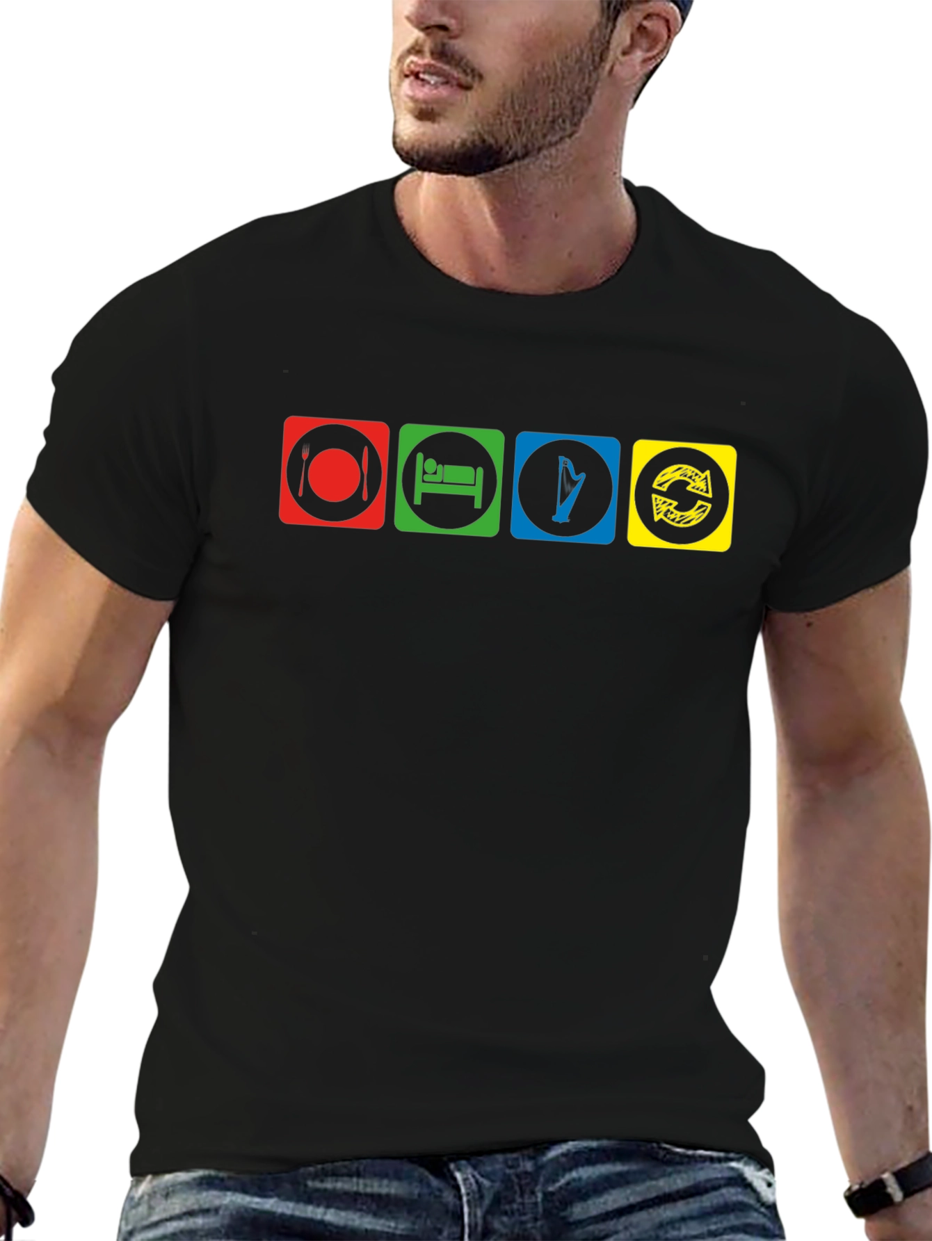 Eat Sleep Harp Repeat Black T-Shirt