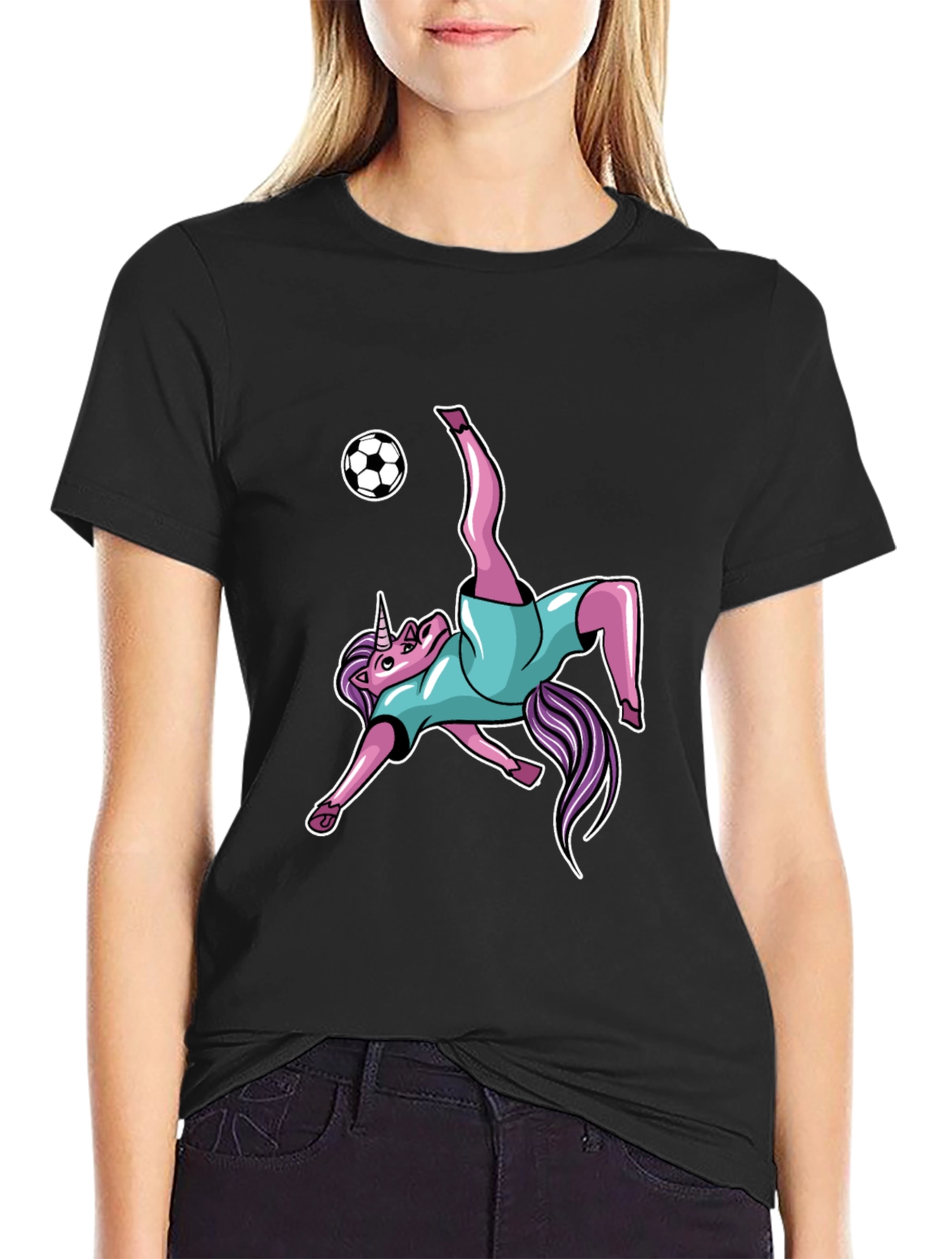 Unicorn Soccer Kick Black T-Shirt
