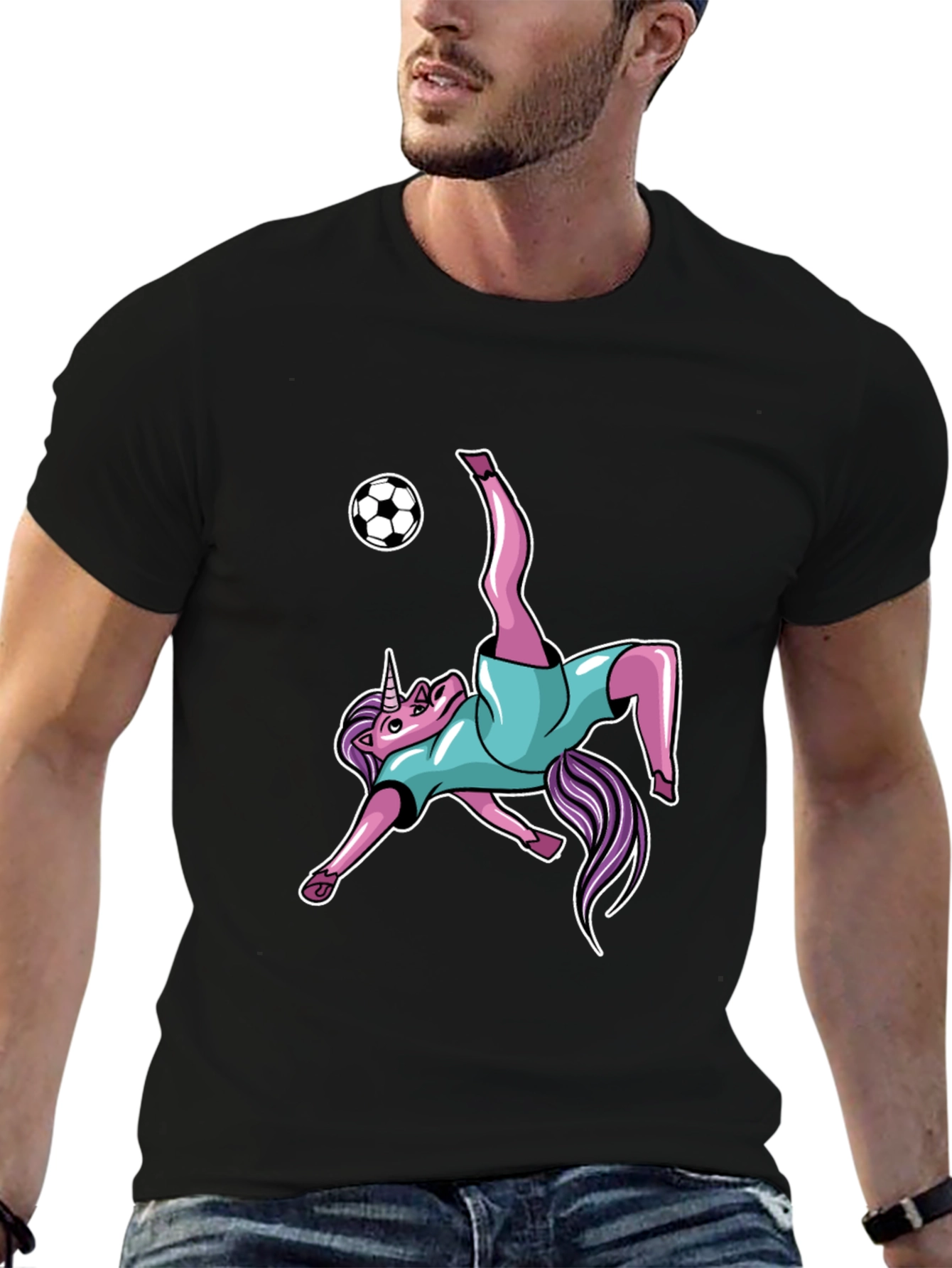 Unicorn Soccer Kick Black T-Shirt