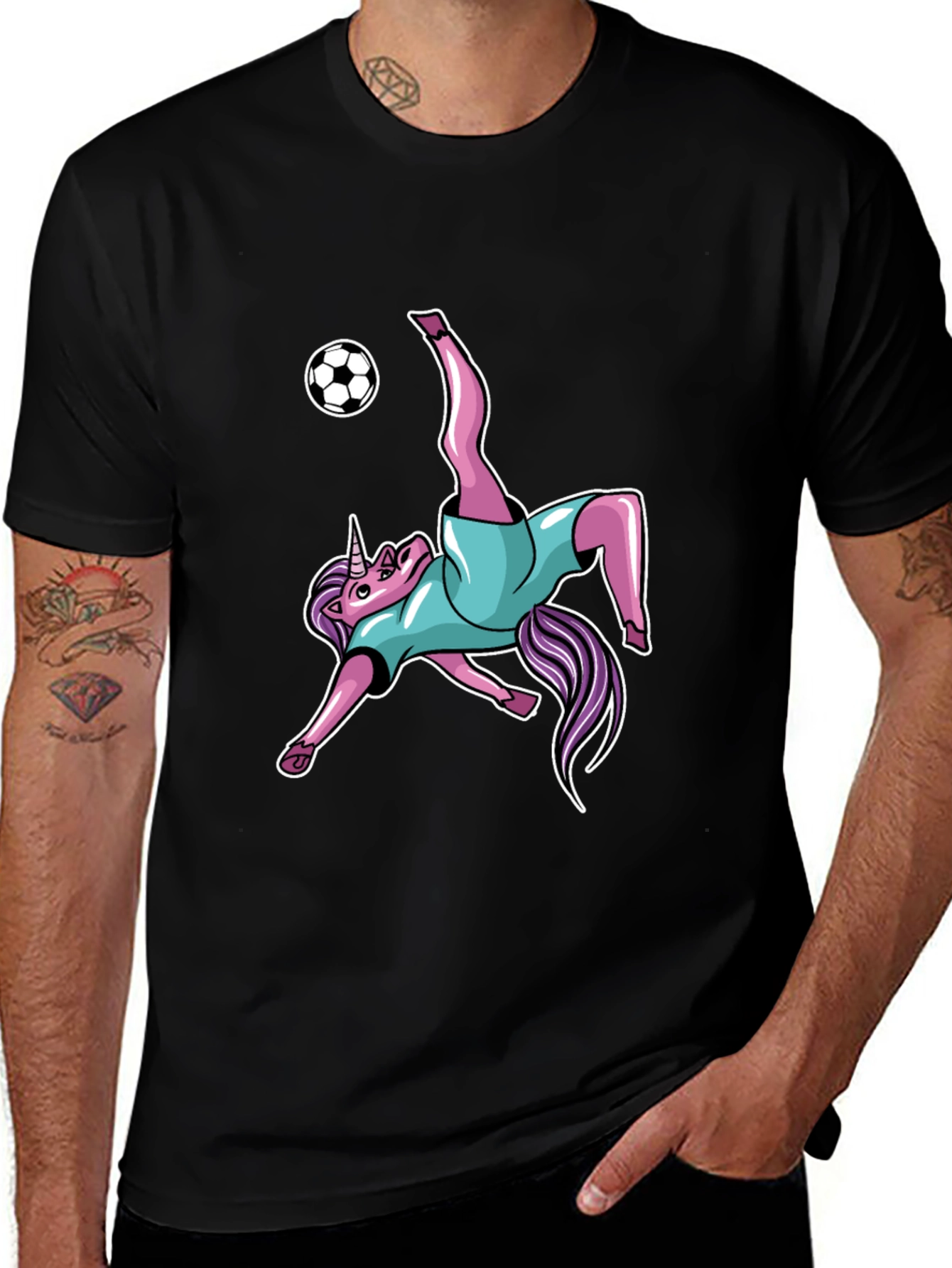 Unicorn Soccer Kick Black T-Shirt