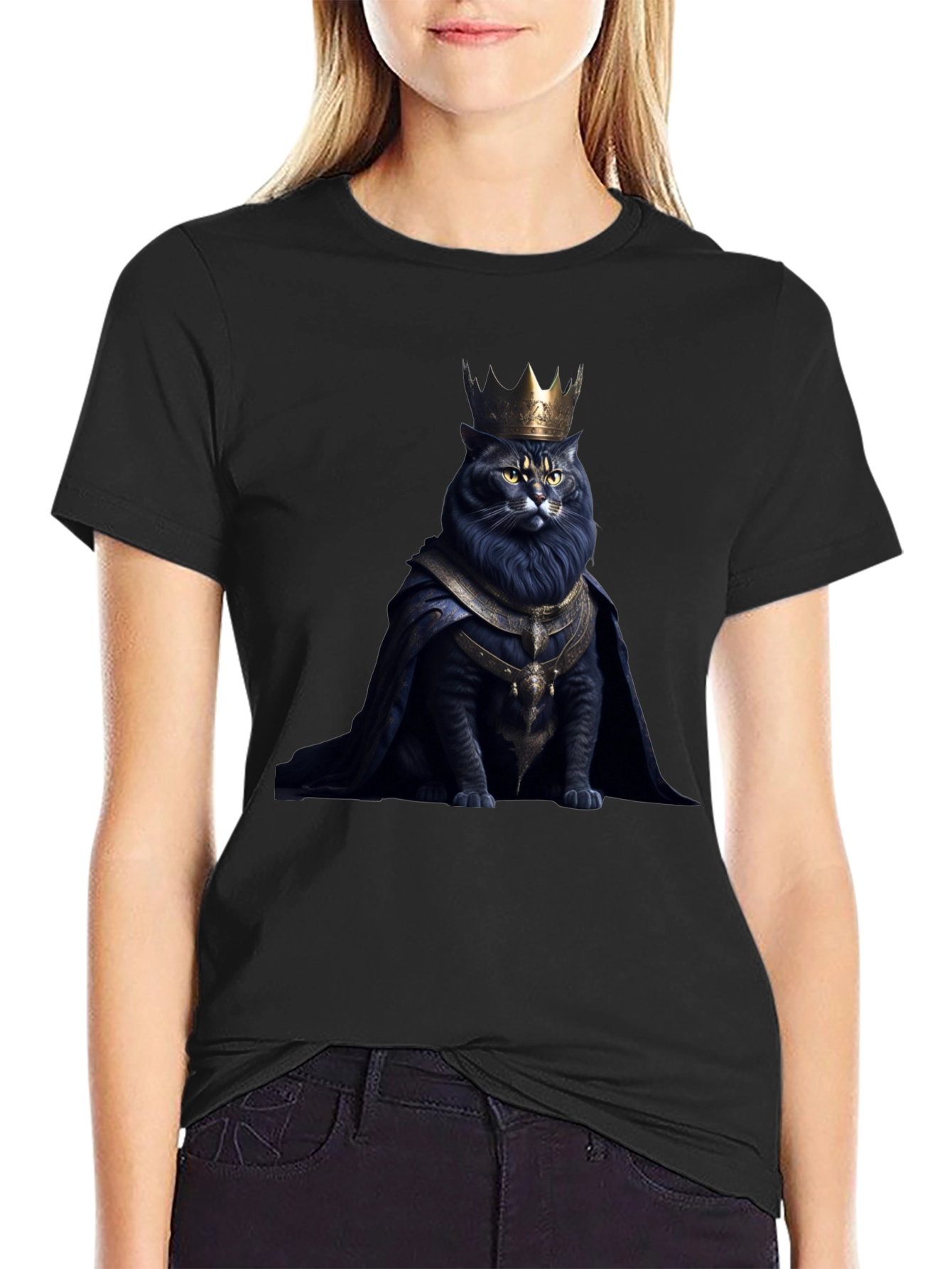 Regal Cat King Graphic Tee - Black