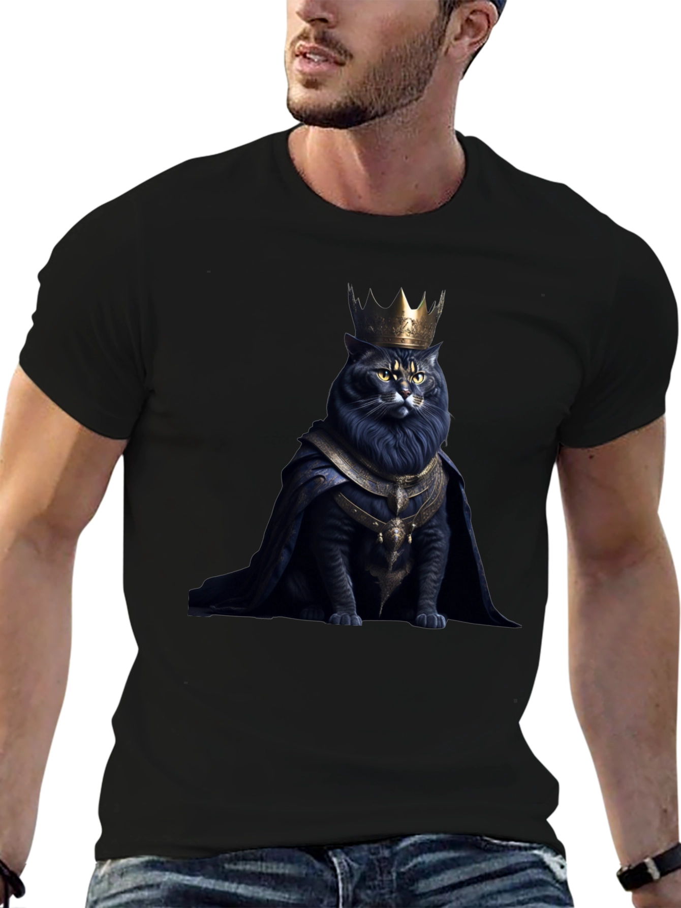 Regal Cat King Graphic Tee - Black