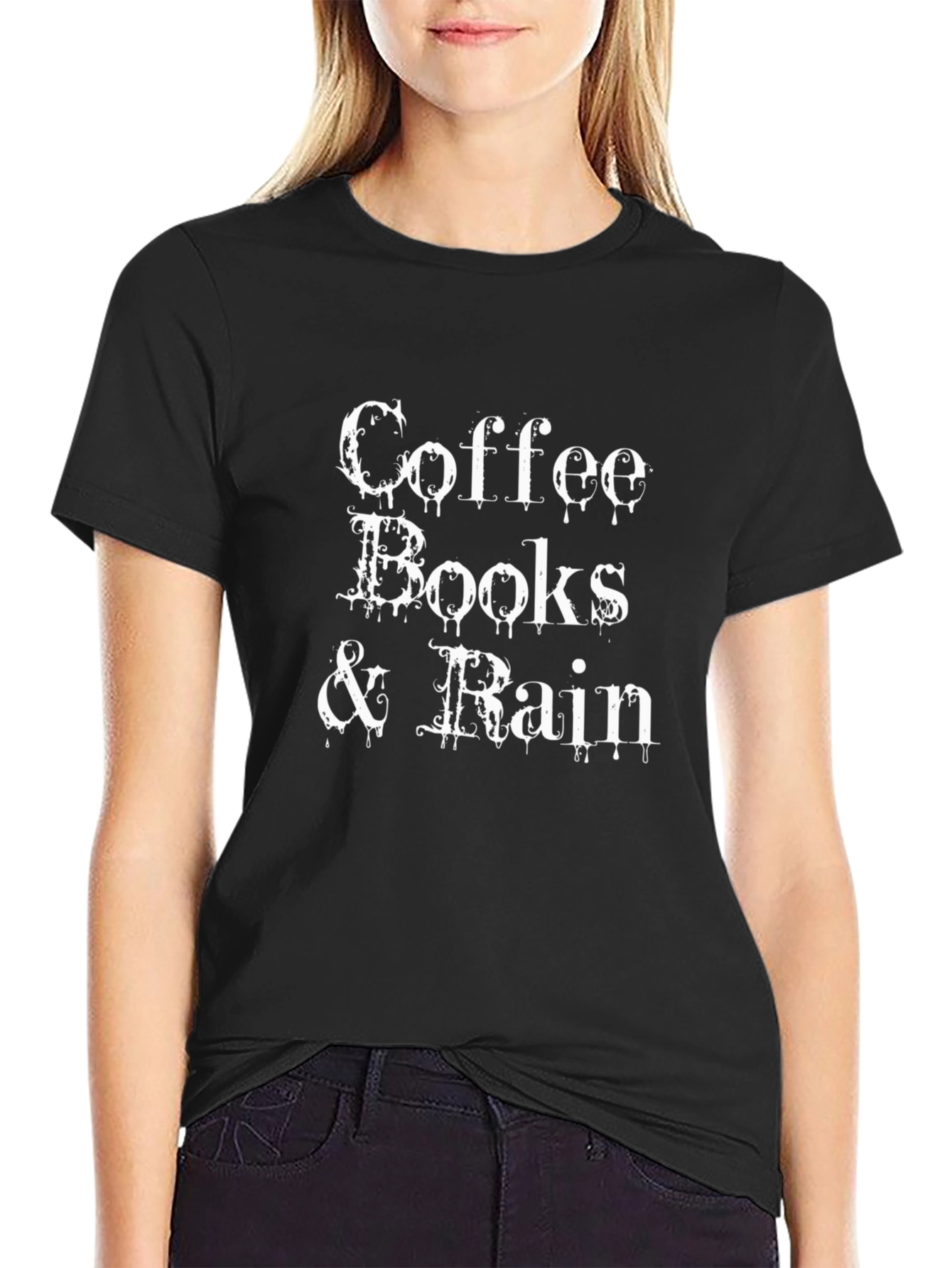 Coffee Books & Rain Black T-Shirt
