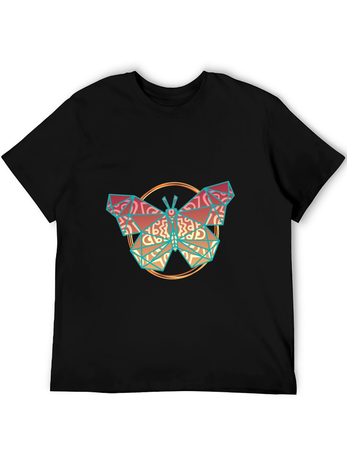 Geometric Butterfly Print Black T-Shirt