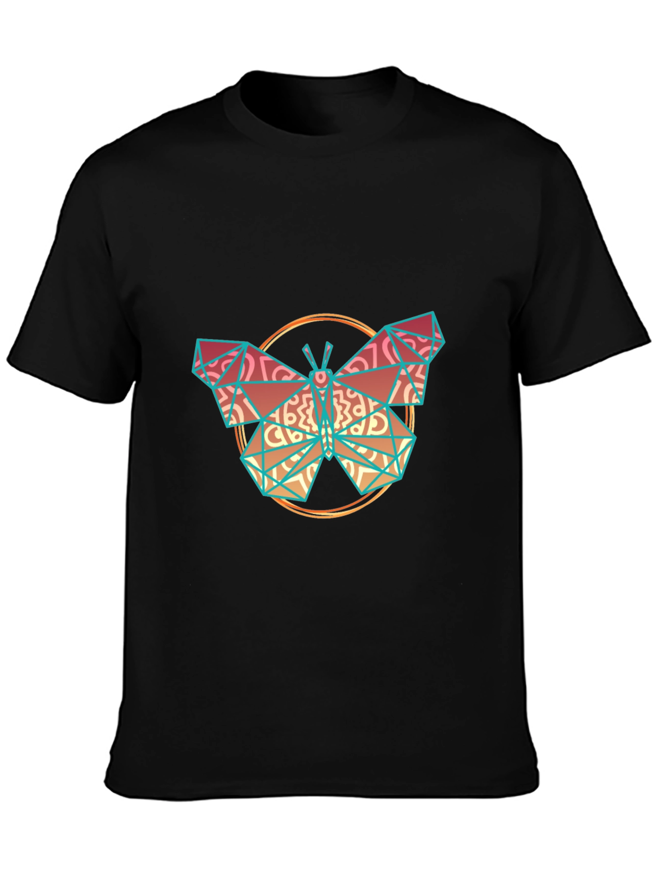 Geometric Butterfly Print Black T-Shirt