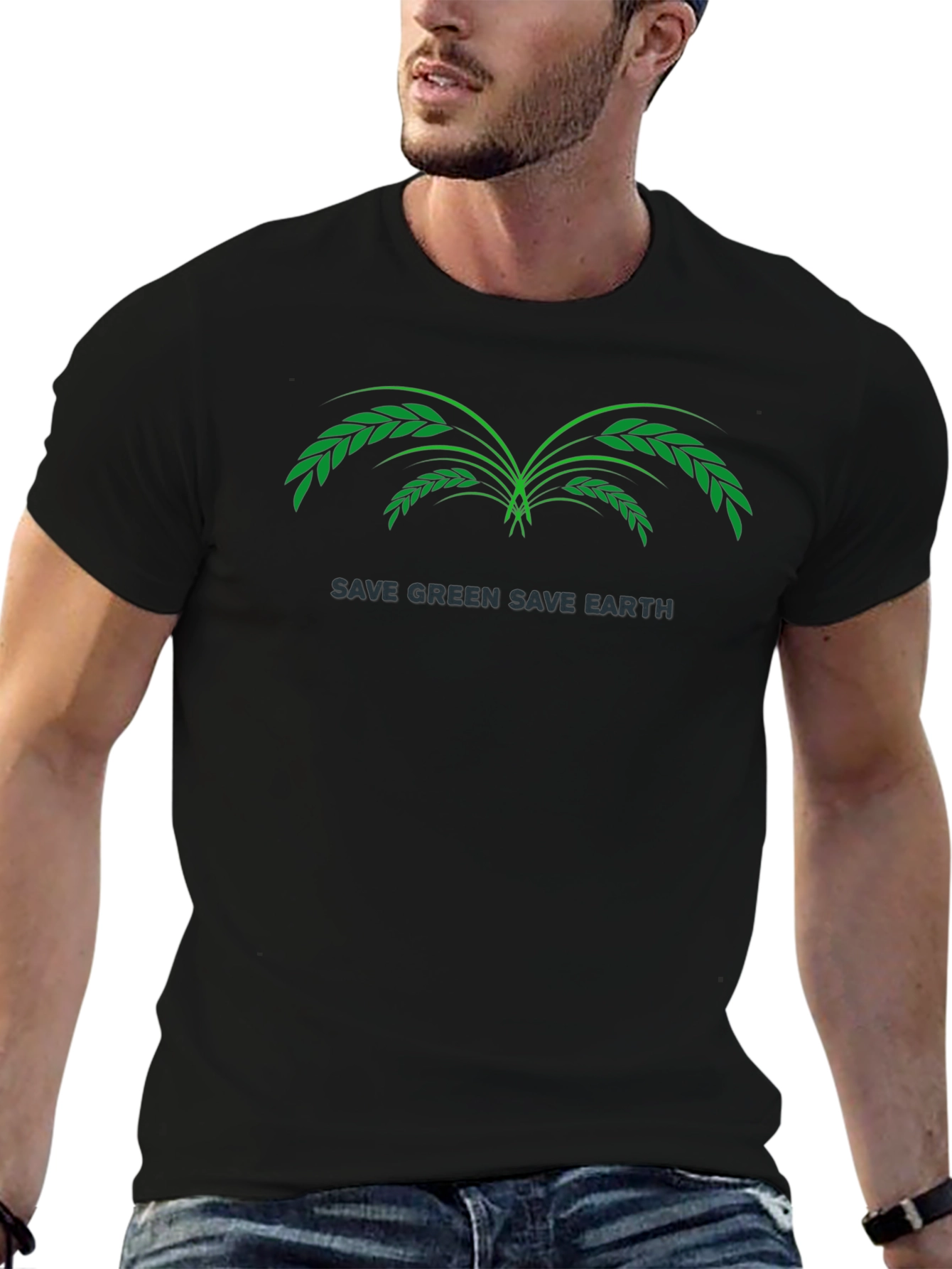 Eco-Friendly Black T-Shirt: Save Green Save Earth