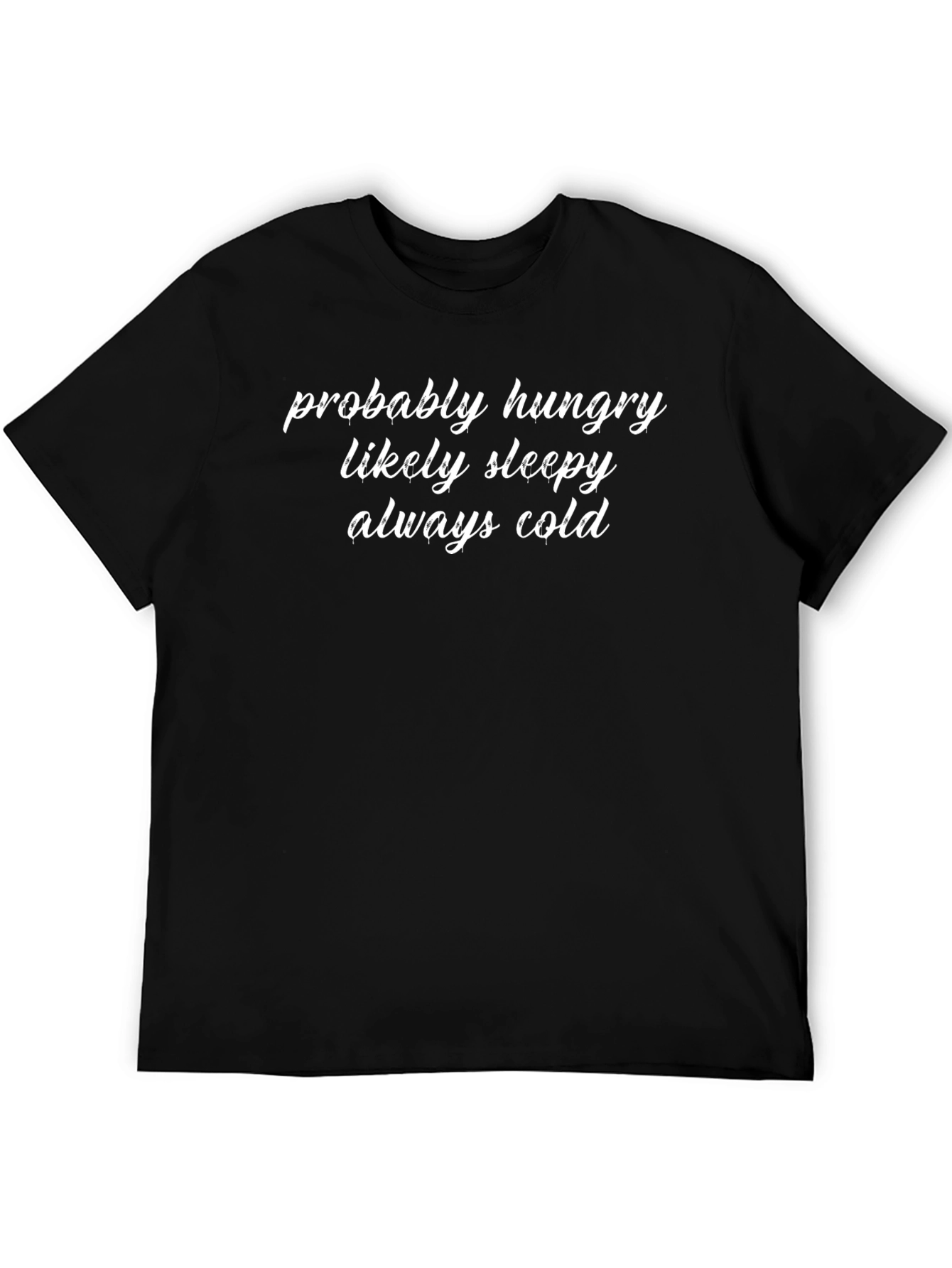 Funny Graphic Tee: Probably Hungry Likely Sleepy Always Cold