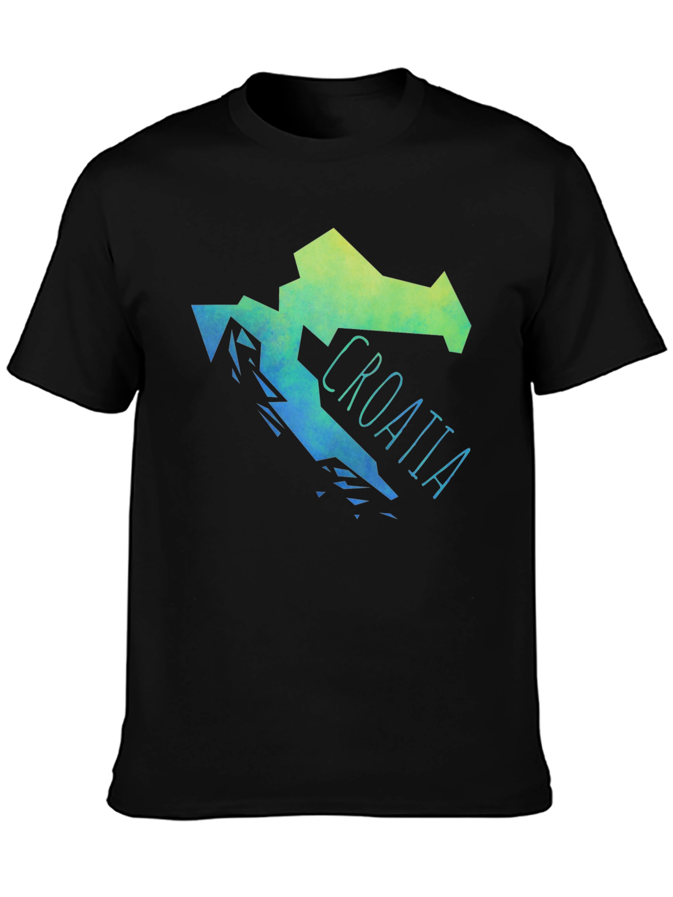Croatia Map Graphic Print Mens Black T-Shirt