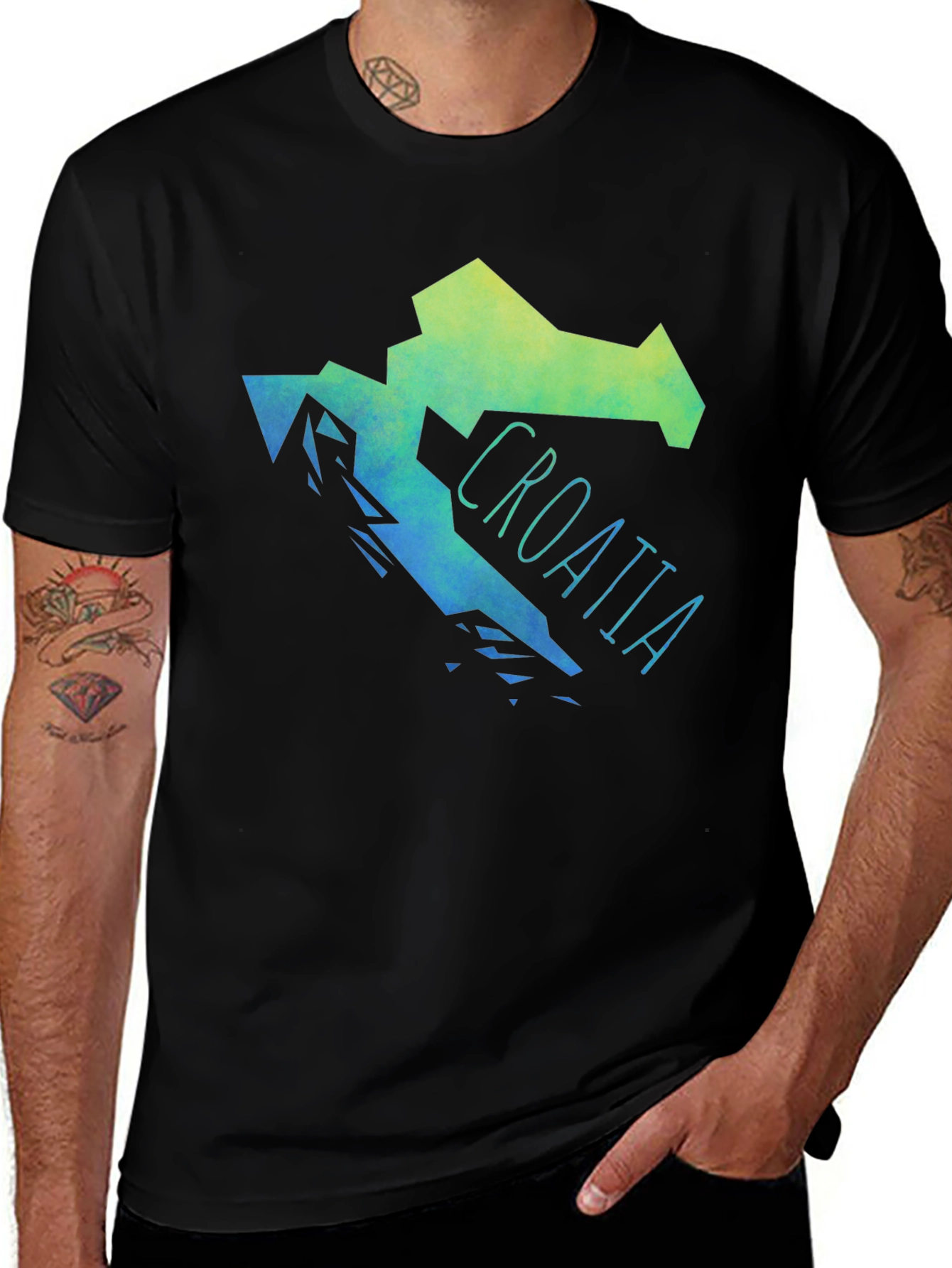 Croatia Map Graphic Print Mens Black T-Shirt