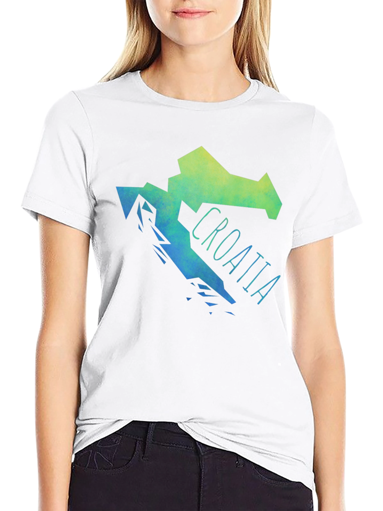 Croatia Map Graphic Print Mens Black T-Shirt