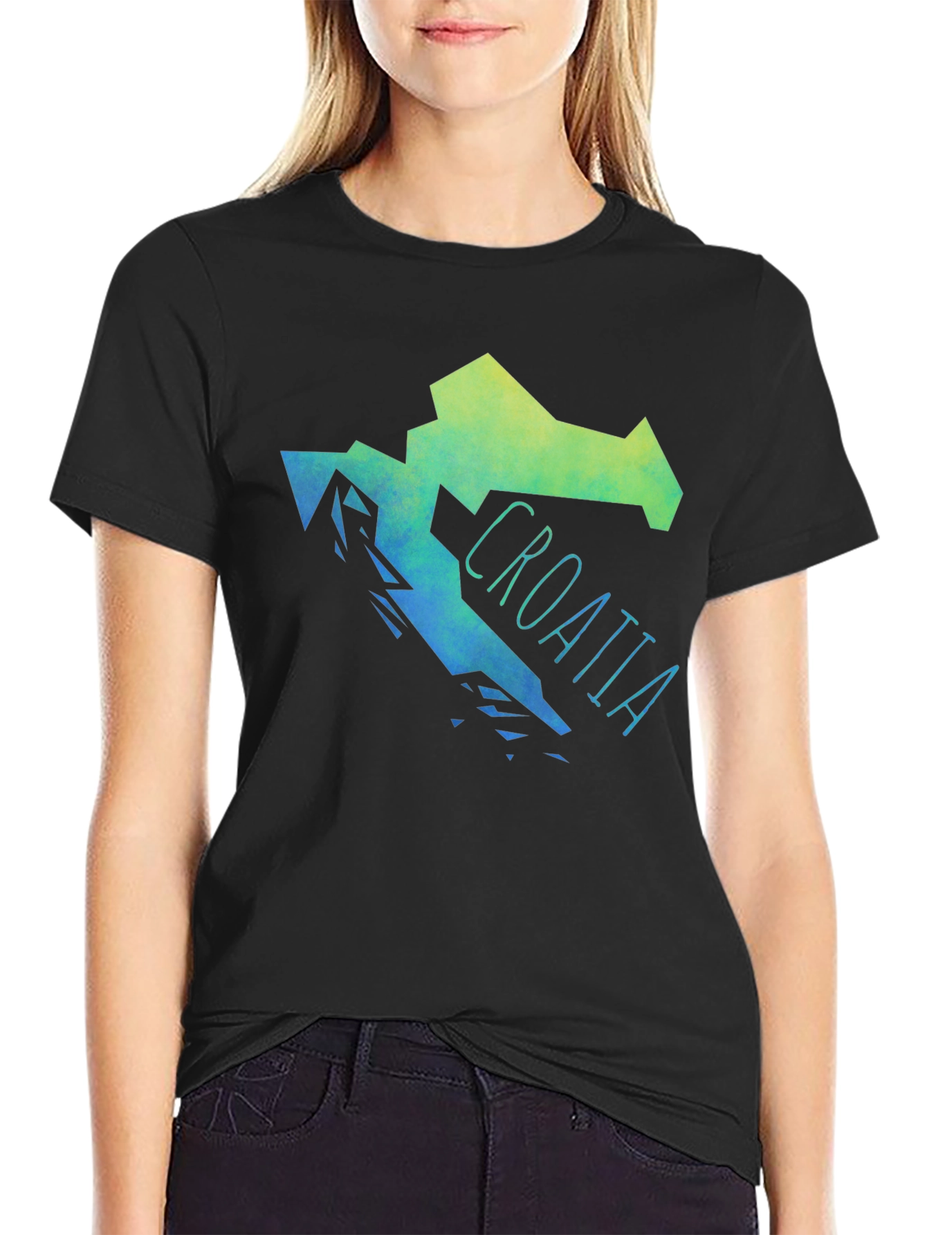 Croatia Map Graphic Print Mens Black T-Shirt