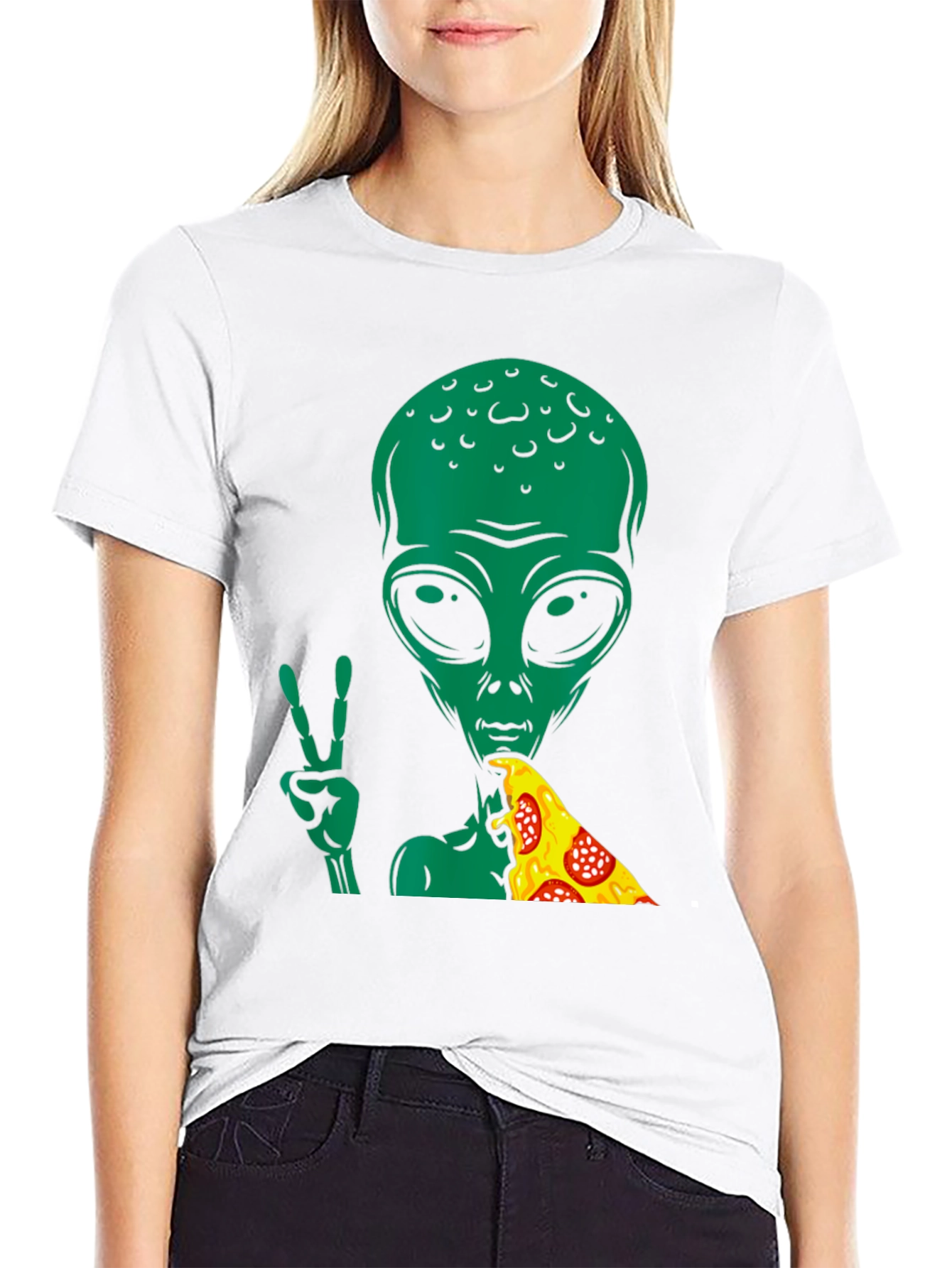 Alien Pizza Peace T-Shirt - Black Graphic Tee