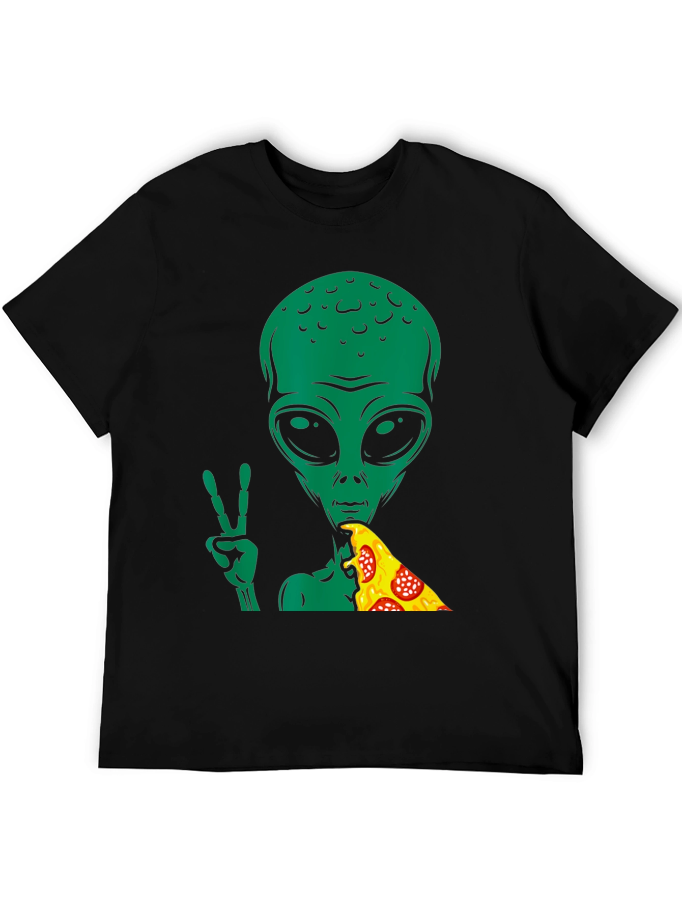 Alien Pizza Peace T-Shirt - Black Graphic Tee