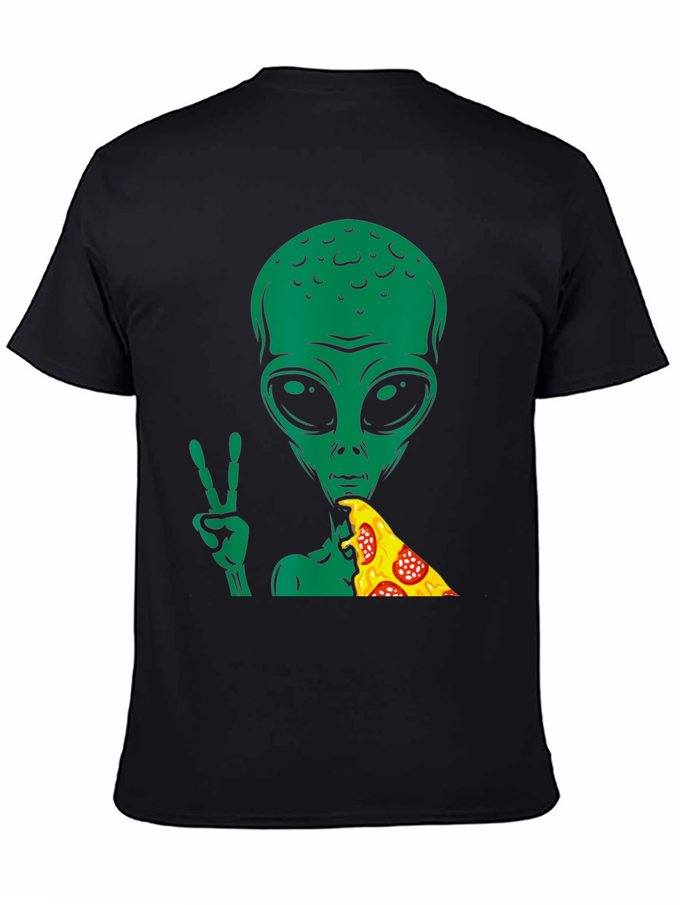 Alien Pizza Peace T-Shirt - Black Graphic Tee