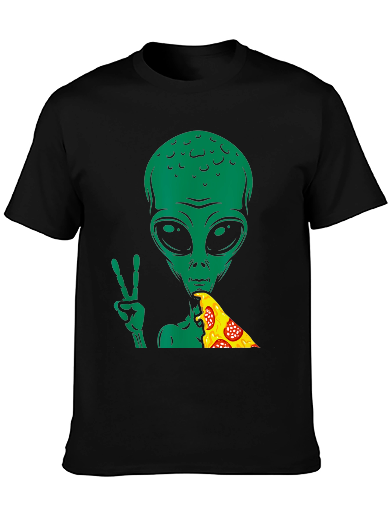 Alien Pizza Peace T-Shirt - Black Graphic Tee