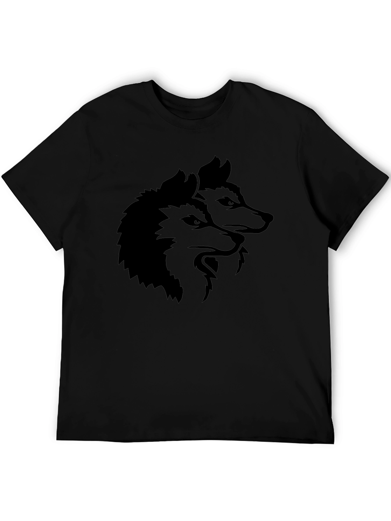 Mens Black T-Shirt with Wolf Graphic
