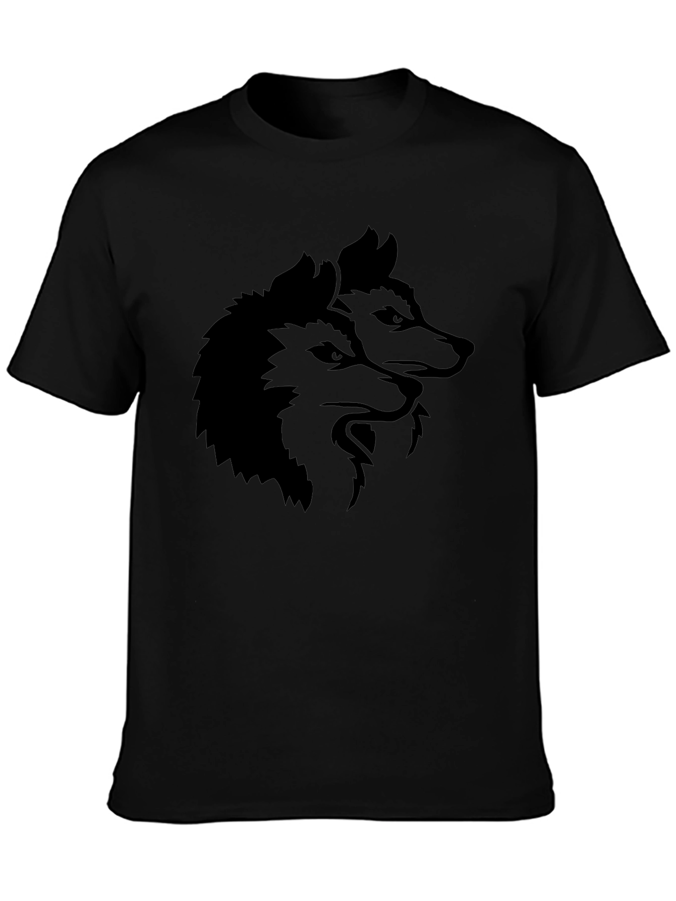 Mens Black T-Shirt with Wolf Graphic