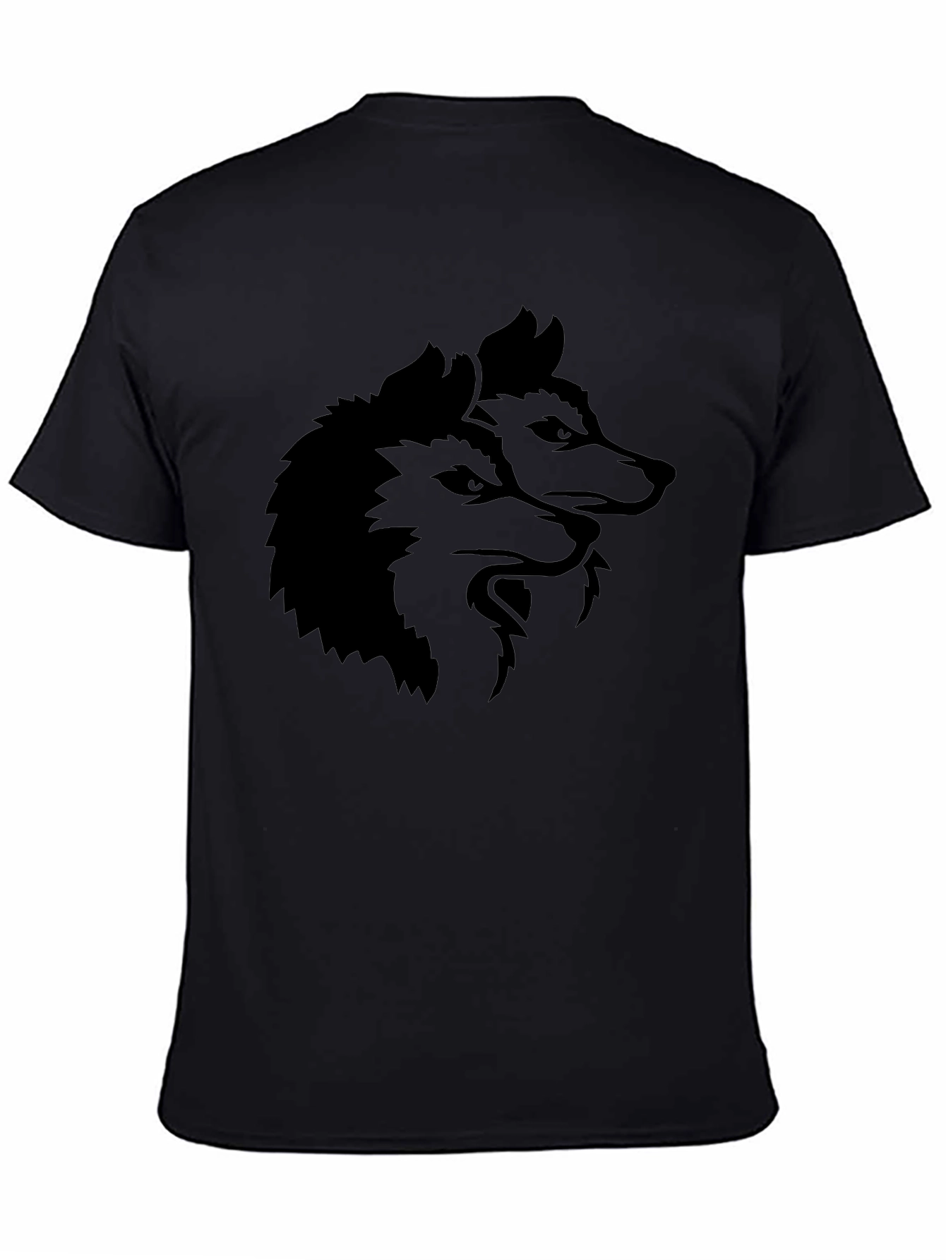 Mens Black T-Shirt with Wolf Graphic