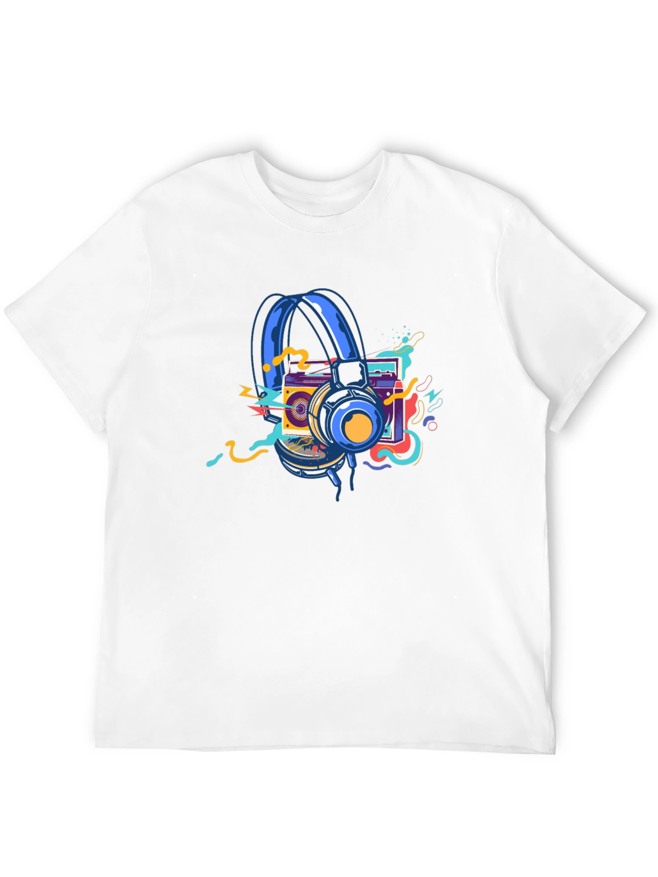 Retro Music Graphic T-Shirt: Headphones & Boombox