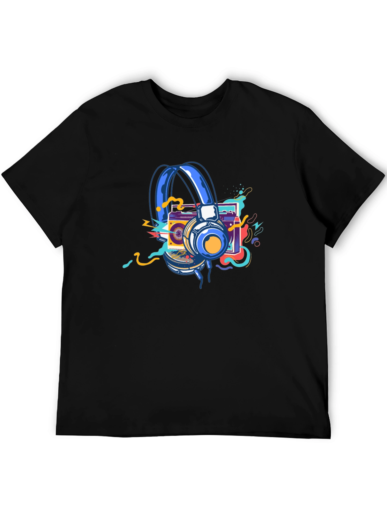 Retro Music Graphic T-Shirt: Headphones & Boombox