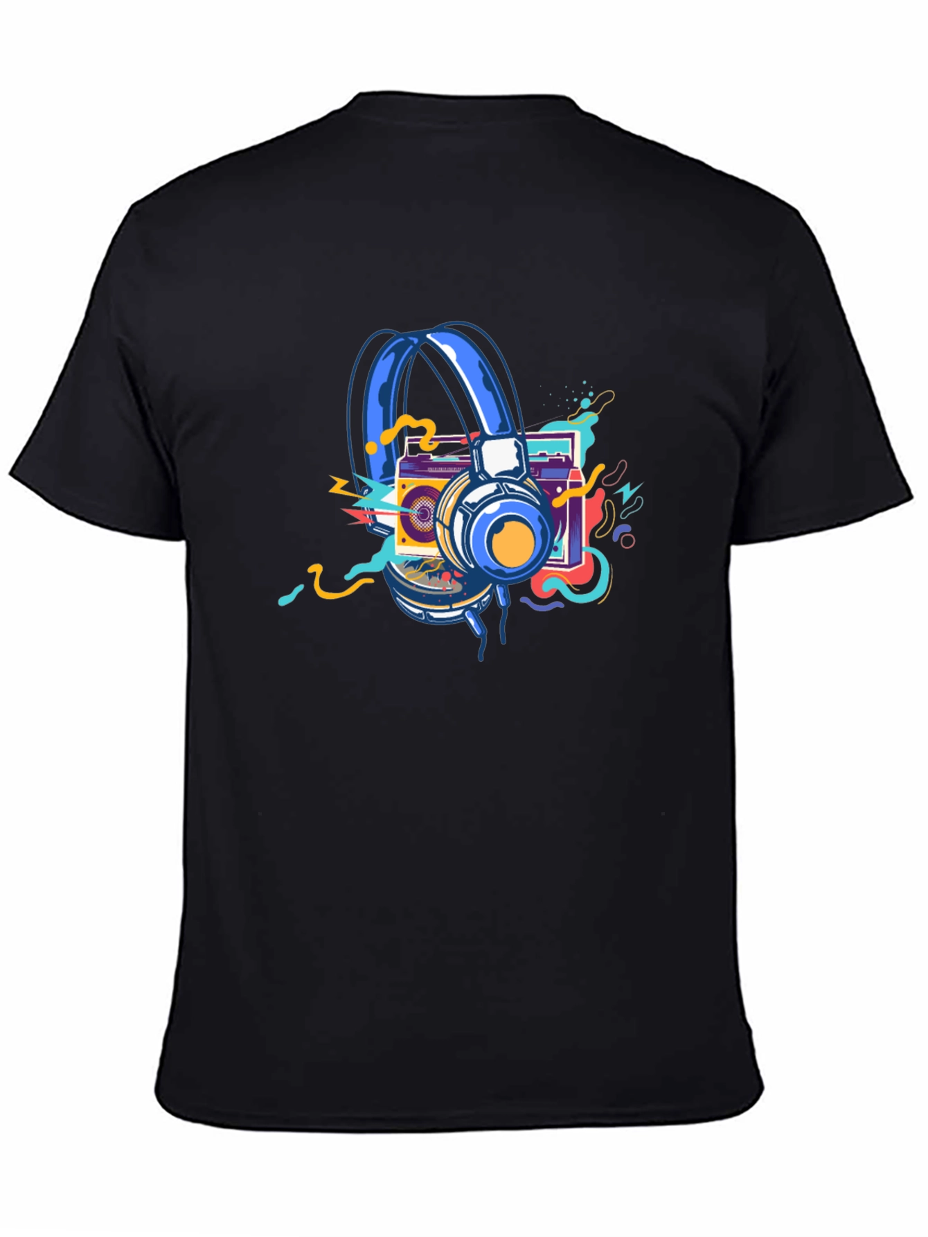 Retro Music Graphic T-Shirt: Headphones & Boombox