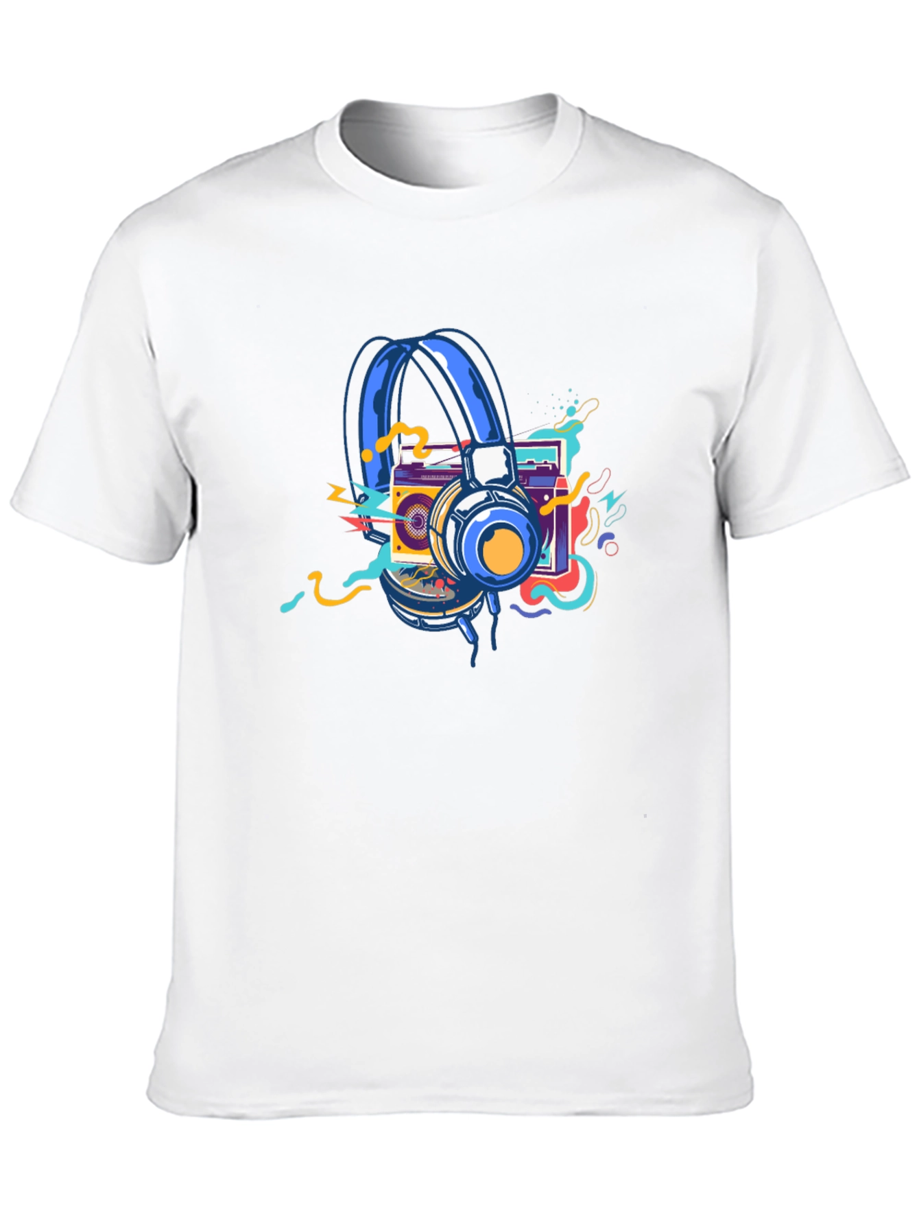 Retro Music Graphic T-Shirt: Headphones & Boombox