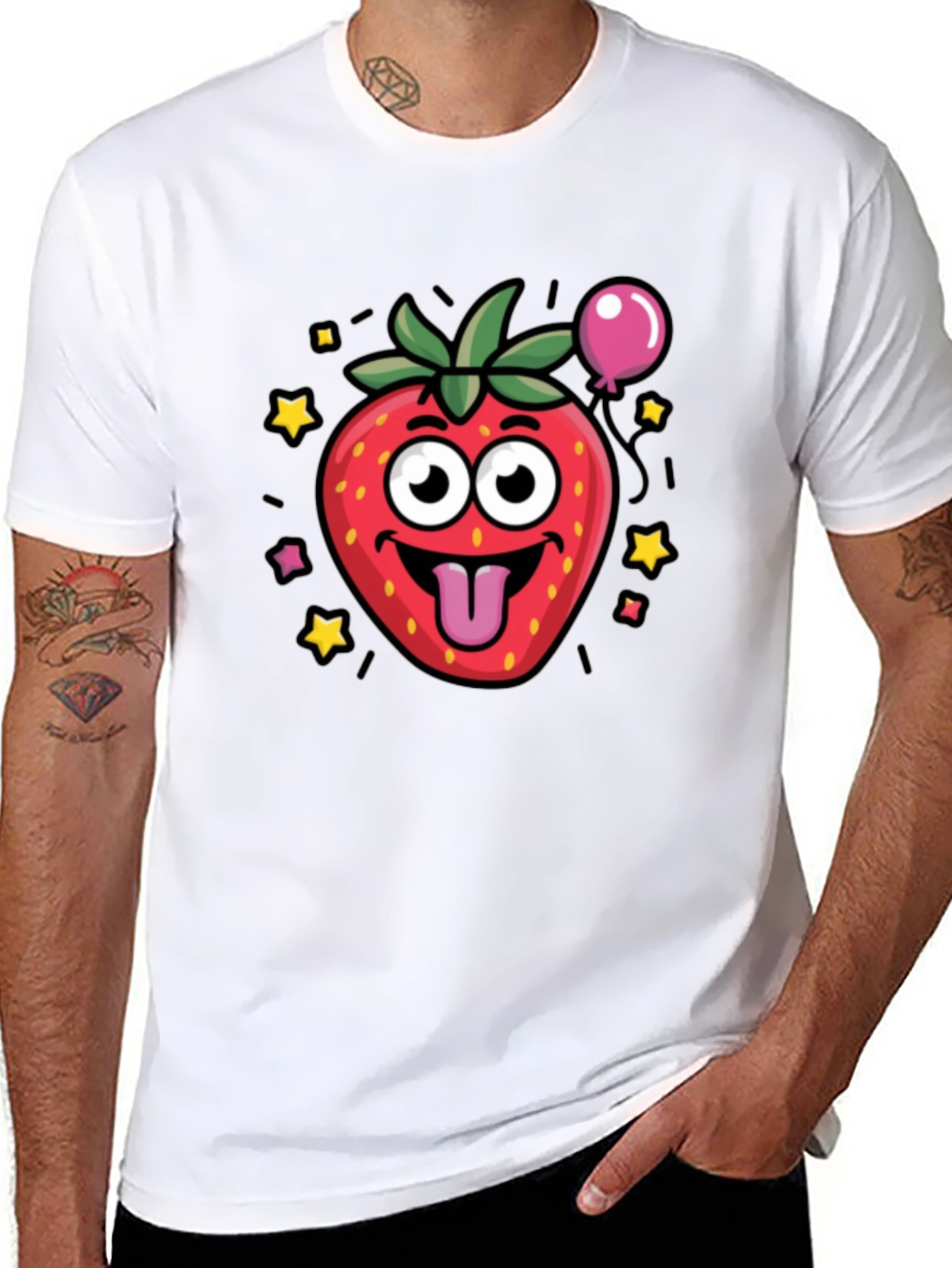 Strawberry Cartoon Graphic Black T-Shirt