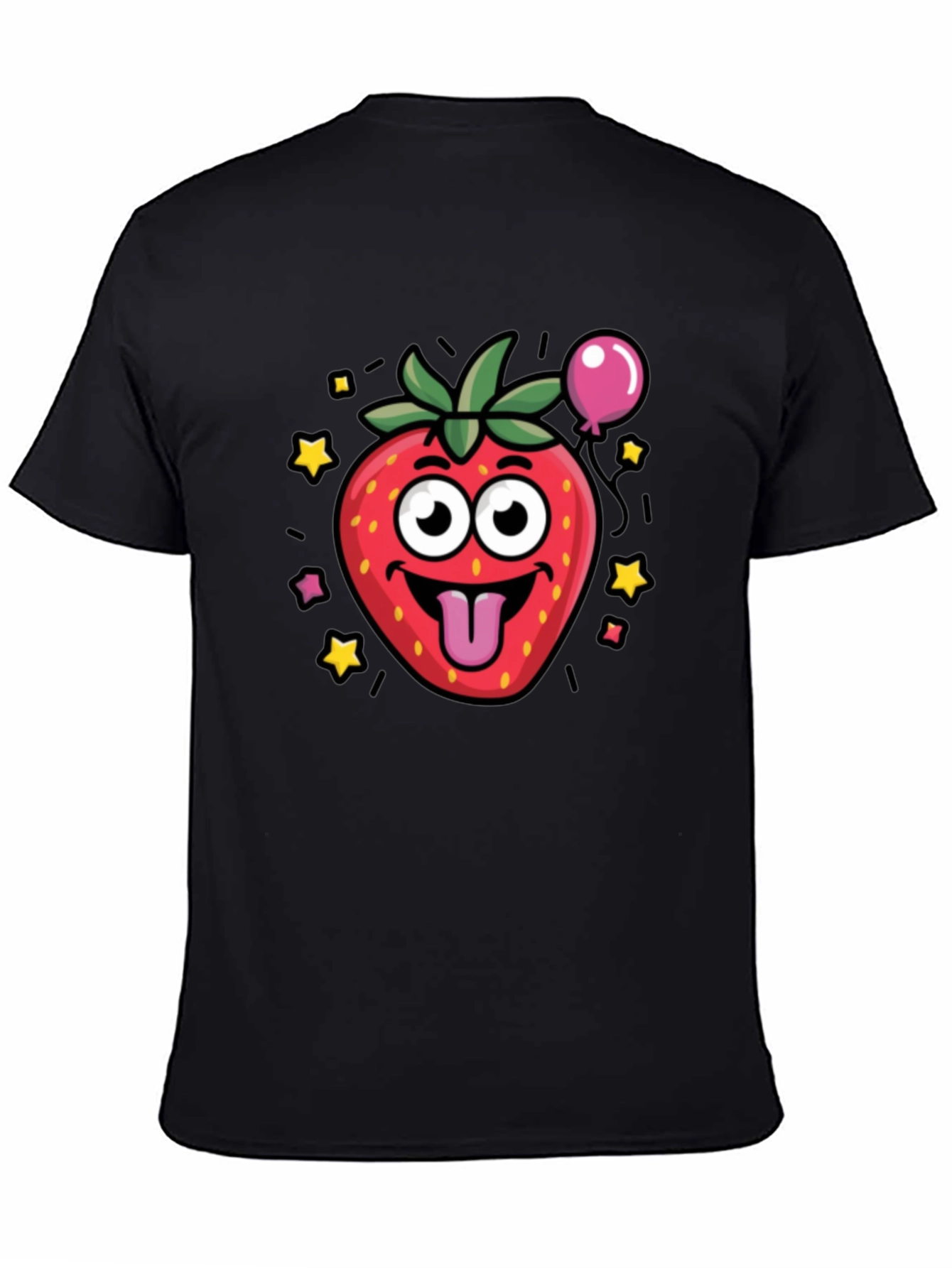 Strawberry Cartoon Graphic Black T-Shirt