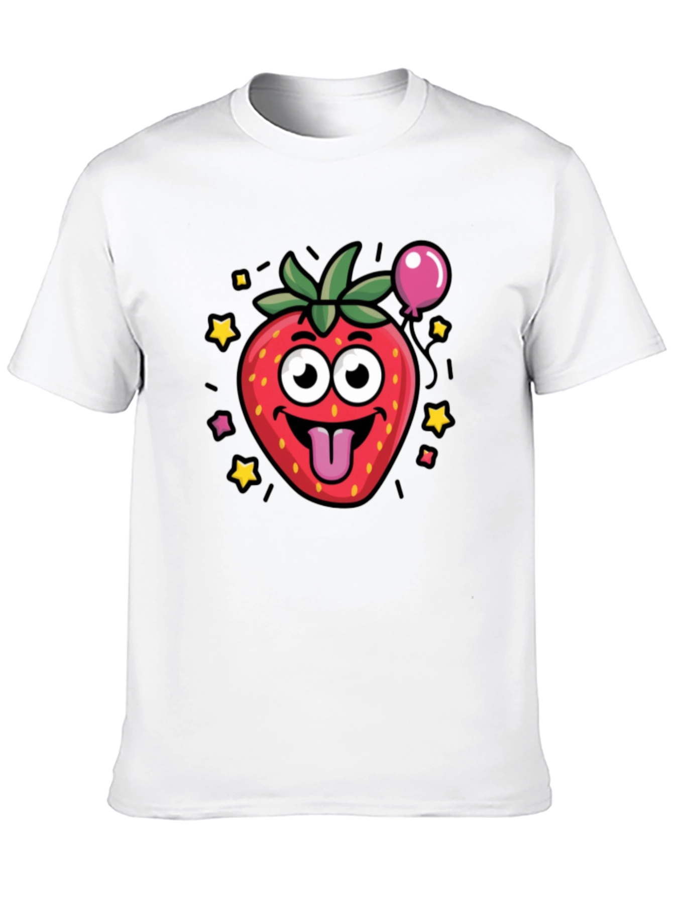 Strawberry Cartoon Graphic Black T-Shirt